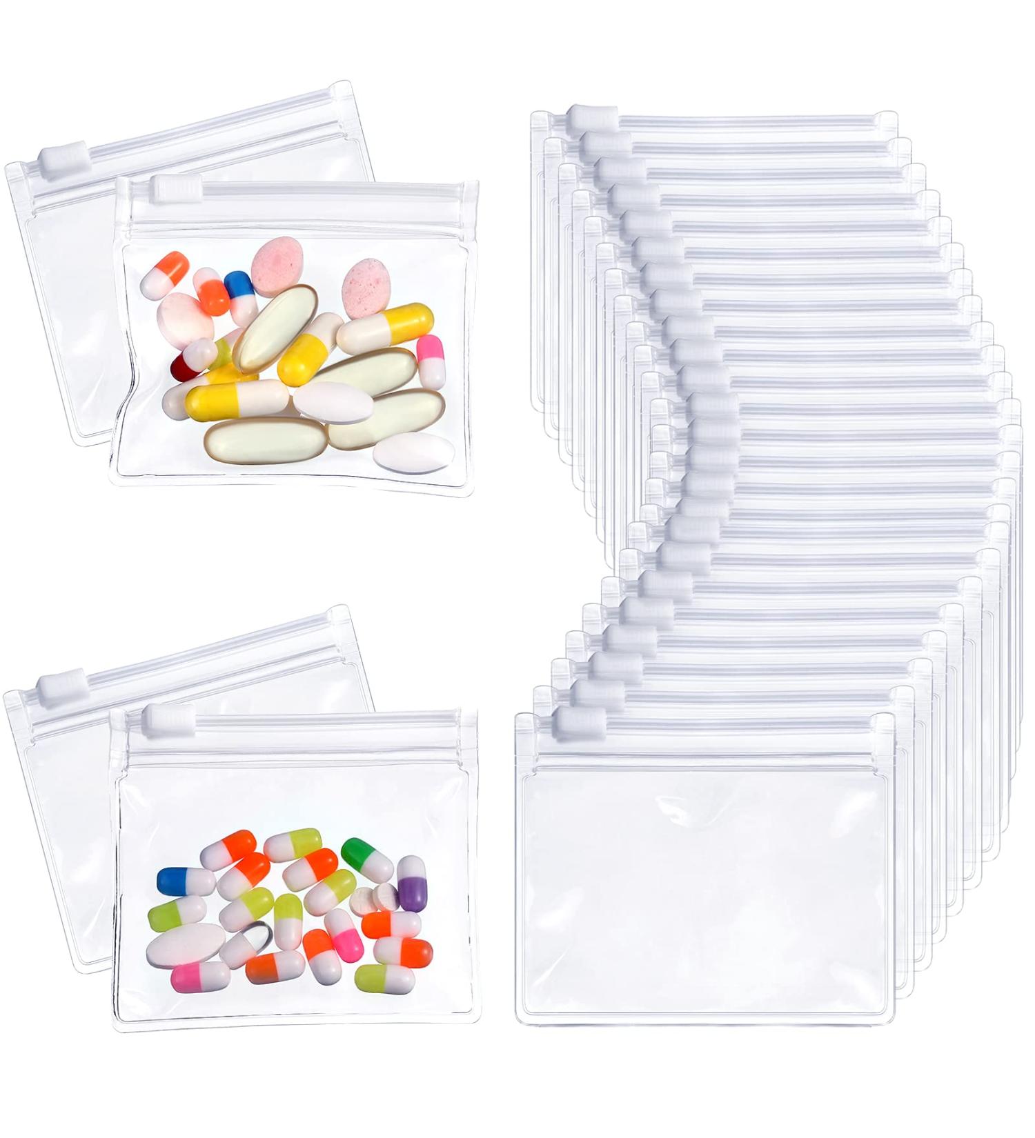 Reusable Zippered Pill Pouch Set - 12 Clear Plastic Bags with Slide Lock for Travel Medicine Organization and Storage of Pills and Small Items - Buy Online on GoSupps.com