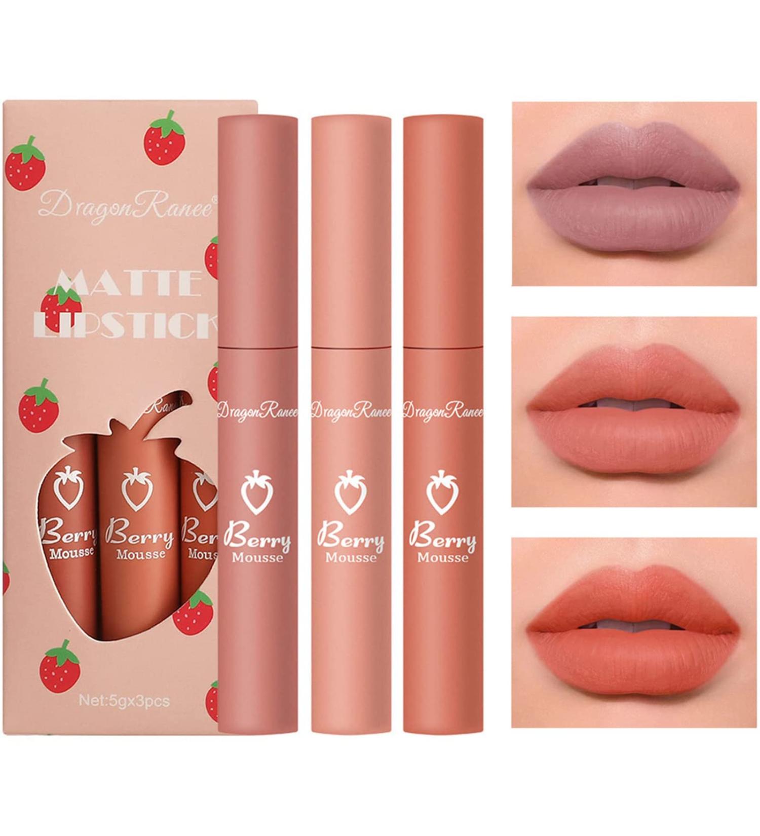 Velvet Matte Liquid Lipstick Set - 3 Long Lasting Waterproof Colors | Smooth Lip Gloss Stain Makeup for Women - Buy Online on GoSupps.com