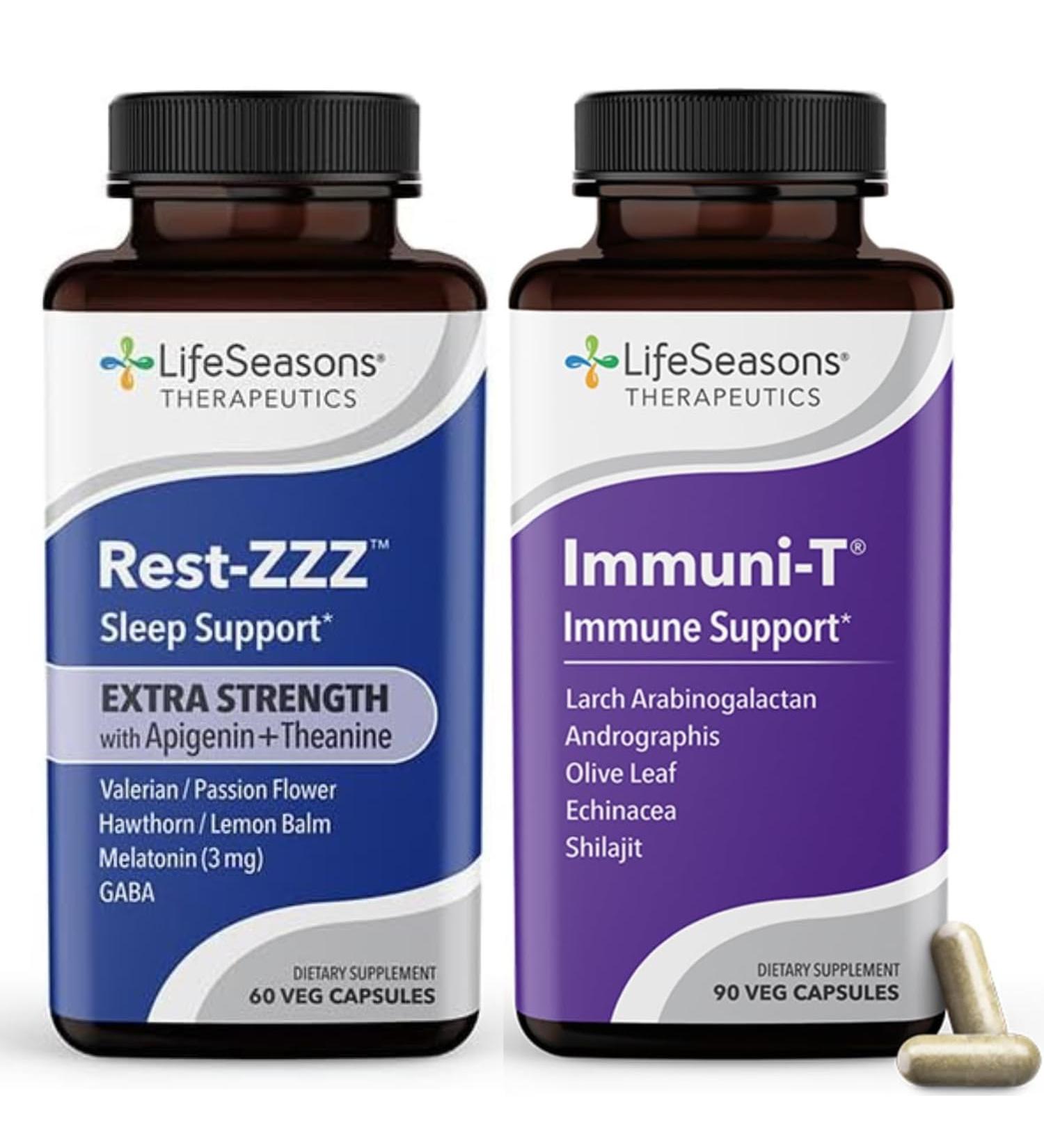 LifeSeasons Rest-ZZZ Extra Strength + Immuni-T Bundle Natural Sleep & Immune Support Fall Asleep & Stay Asleep Boost Immunity & Defend Against Seasonal Challenges 60 Capsules & 60 Capsules - Buy Online on GoSupps.com