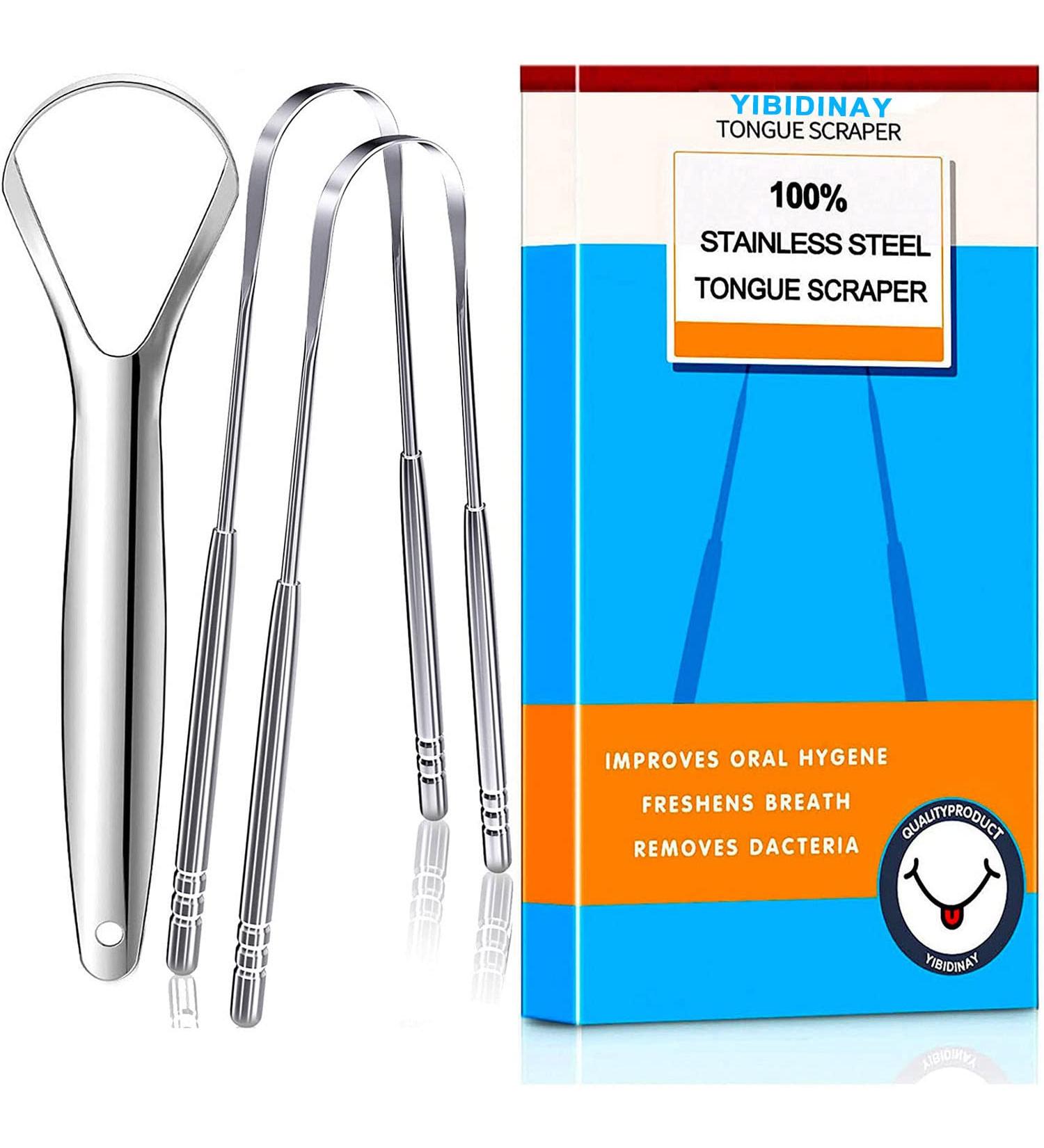 Tongue Scraper & Cleaner - 100% Stainless Steel Fights Bad Breath 3 Pack for Adults & Kids | Optimal Oral Care - Buy Online on GoSupps.com