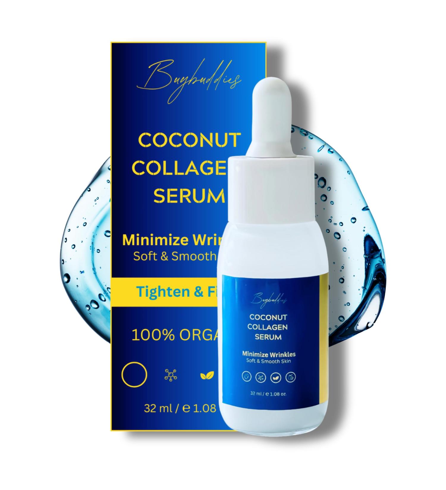Buybuddies Coconut Collagen Serum For Face with Vitamin C - Anti Aging Discoloration Correcting & Hydrating Serums - Hyaluronic Acid Niacinamide & Bakuchiol - Vegan Dark Spot Remover - 1.08 Oz. - Buy Online on GoSupps.com