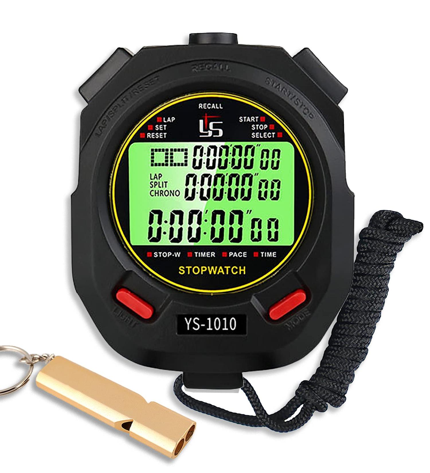 Digital Stopwatch with Whistle - 60 Memory Sports Timer with Light & Mute Function for Swimmers - Buy Online on GoSupps.com