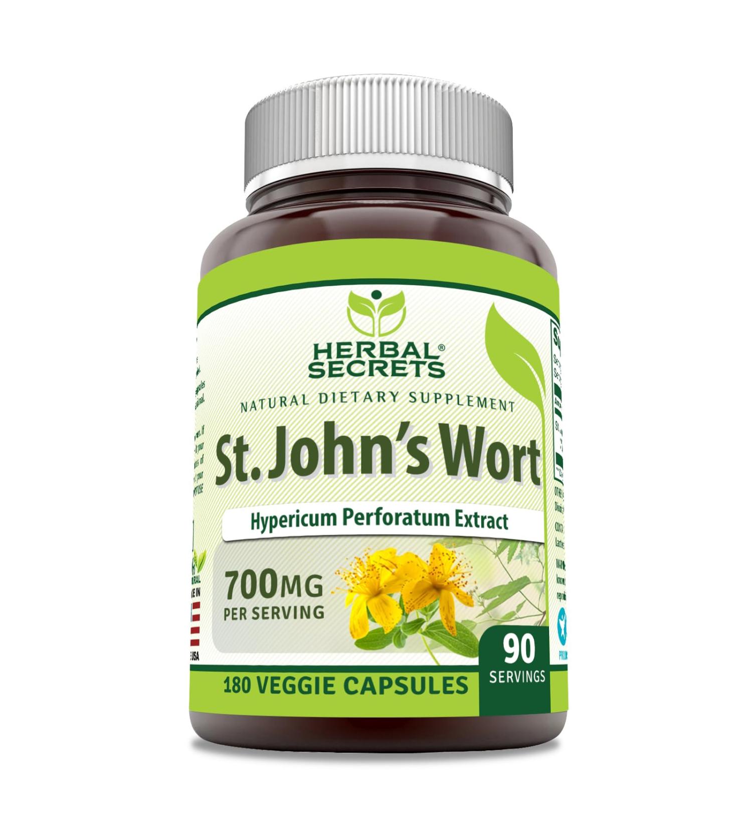Herbal Secrets St. John's Wort 700 Mg | Vegetarian Capsules Supplement | Non-GMO | Gluten-Free | Made in USA (1 Pack | 180 Count) - Buy Online on GoSupps.com