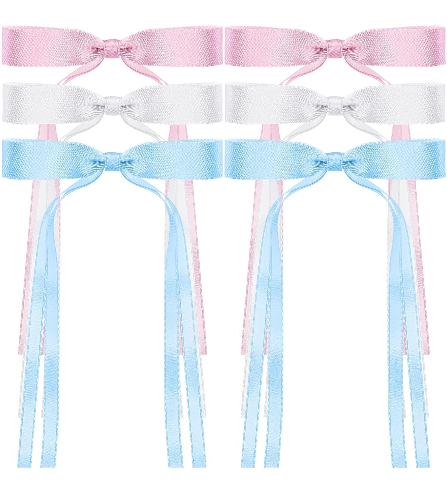 6Pcs Satin Ribbon Hair Bows with Metal Clips - Blue White Pink | Tassel Bowknot Hair Barrettes for Women - Buy Online on GoSupps.com