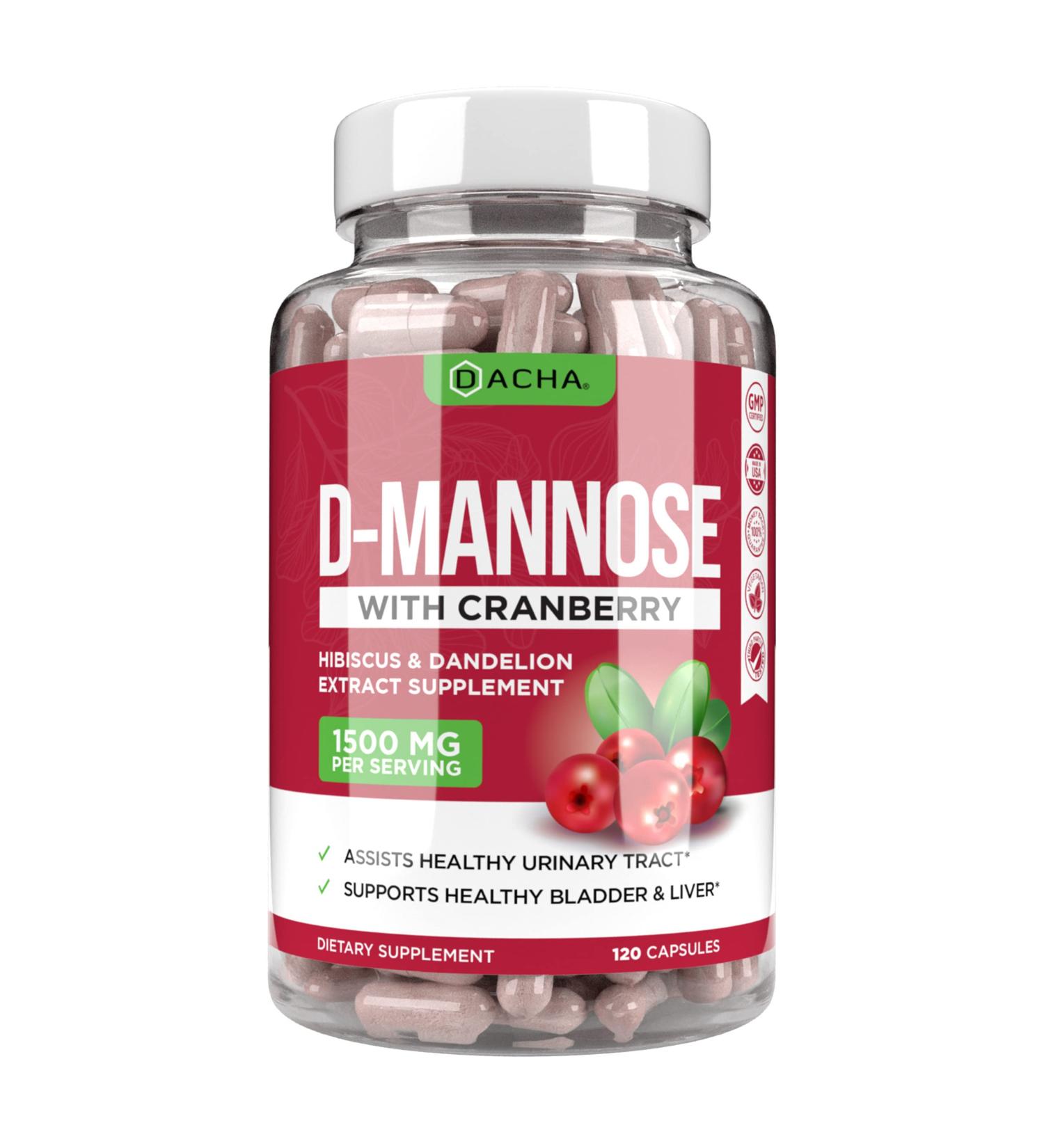Natural D-Mannose Capsules 4-in-1 Formula - 120 CAPS | Cranberry, Dandelion & Hibiscus | Fast-Acting Pills for Bladder & Urinary Tract Health Support - Buy Online on GoSupps.com