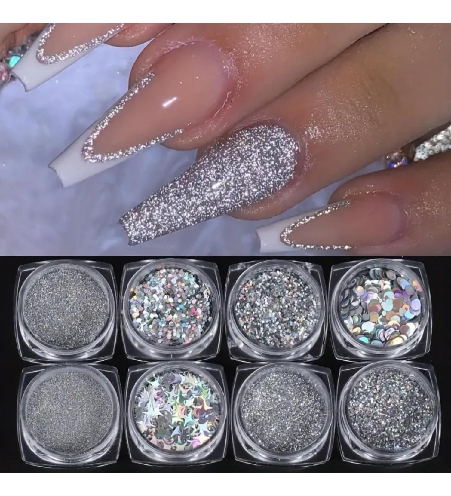 Buy Gzmayuen Silver Nail Glitzer Flakes Set - 8 Colors Holographic Glitter for Nail Art Crafts & Festival Decoration - 8PCS-06 - Buy Online on GoSupps.com