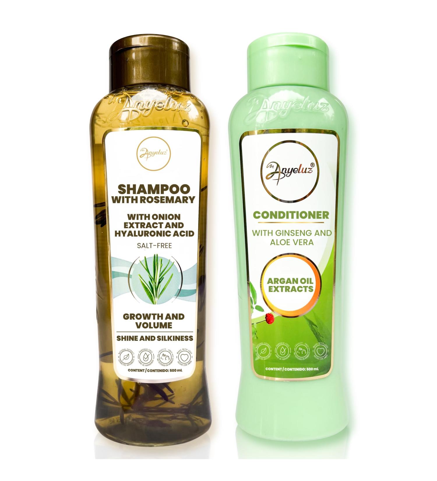 ANYELUZ Rosemary Shampoo & Aloe Conditioner Set - Volume Hydration Shine with Hyaluronic Acid & Argan Oil | International Shipping Available - Buy Online on GoSupps.com