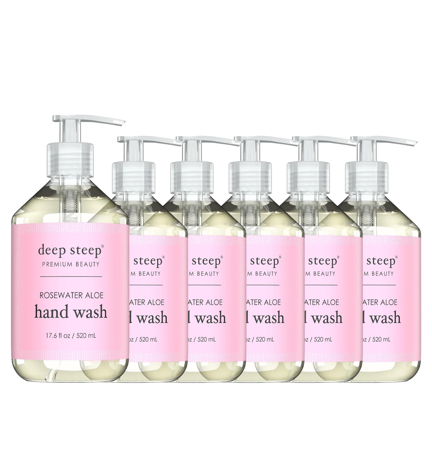 Deep Steep Liquid Hand Wash 17.6oz (Pack of 6) (Rosewater Aloe)