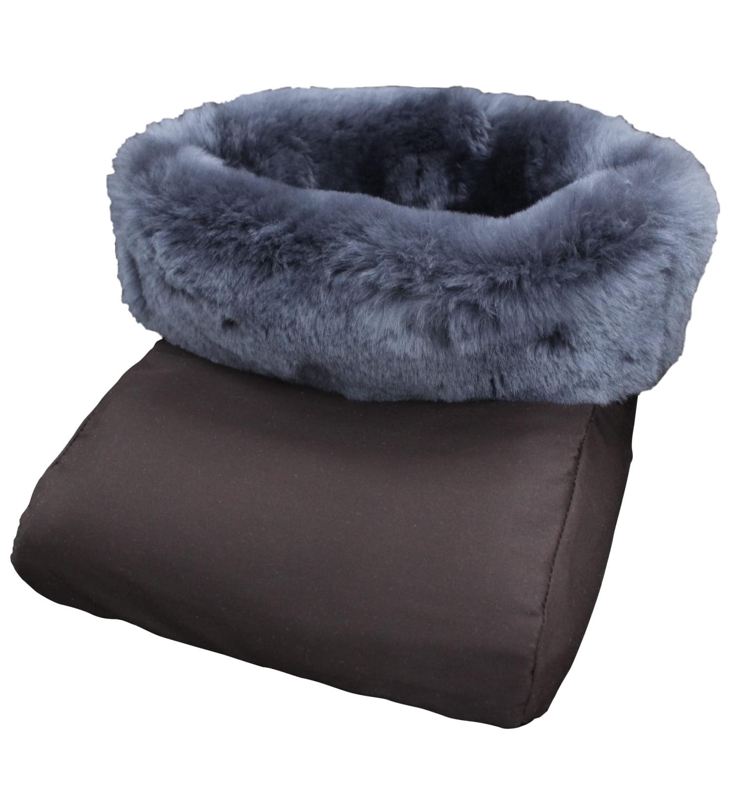 Premium genuine lambskin foot bag foot warmer footmuff | anthracite grey cover brown up to shoe size 47