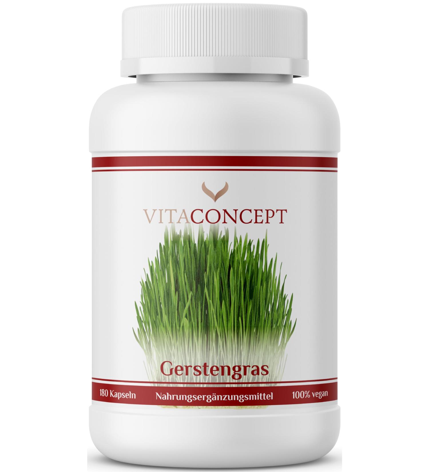VITACONCEPT Barley Grass Capsules - 1500 mg Vegan Powder 180 Pieces - Laboratory Tested Made in Germany for Optimal Health - Buy Online on GoSupps.com
