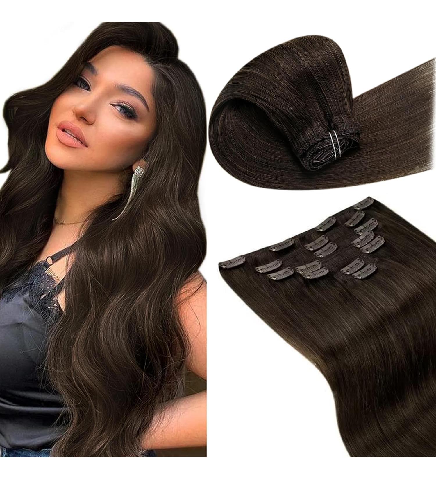 Shop Laavoo Real Hair Clip-In Extensions 60cm - Light Brown & Ash Brown 7Pcs 105g for Gorgeous Volume - Buy Online on GoSupps.com
