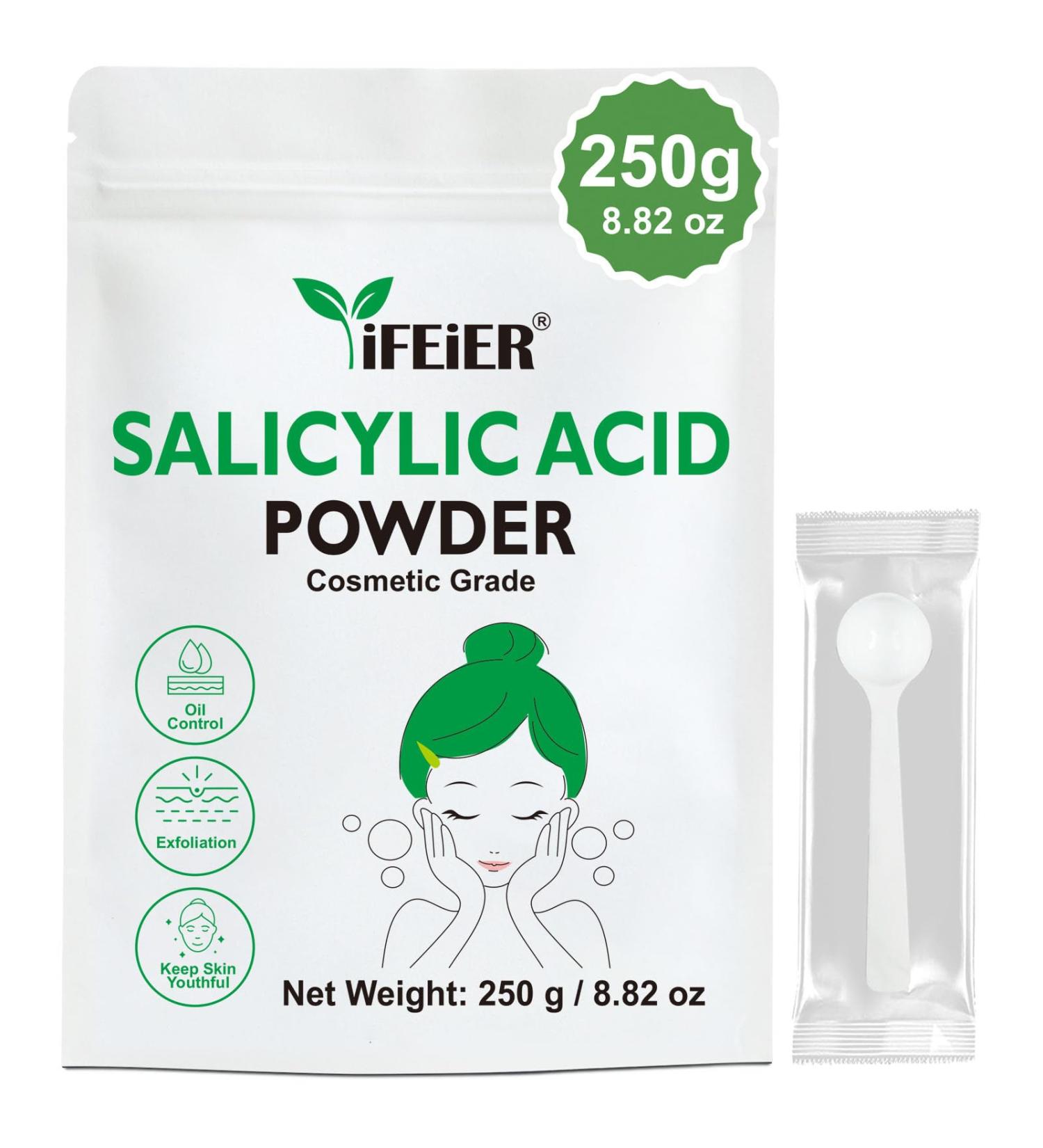iFEiER Pure Salicylic Acid Powder | Cosmetic Grade Salicylic Acid 250g (8.82 oz) | Original Ingredients for DIY BHA for Skincare Body Hair & Make Salicylic Serum - Buy Online on GoSupps.com