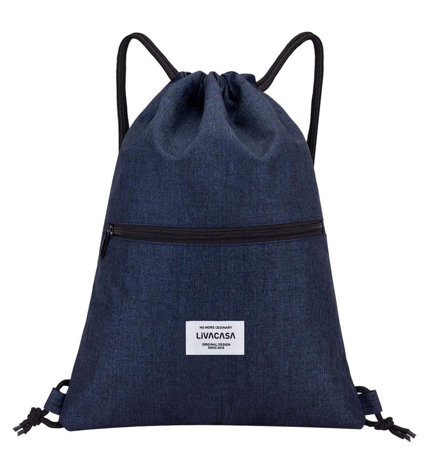 Livacasa Waterproof Gym Bag with Zipper Pocket | Versatile Sports Backpack for Men & Women - Adjustable Tunnel Design - 42x30cm - Blue - Buy Online on GoSupps.com