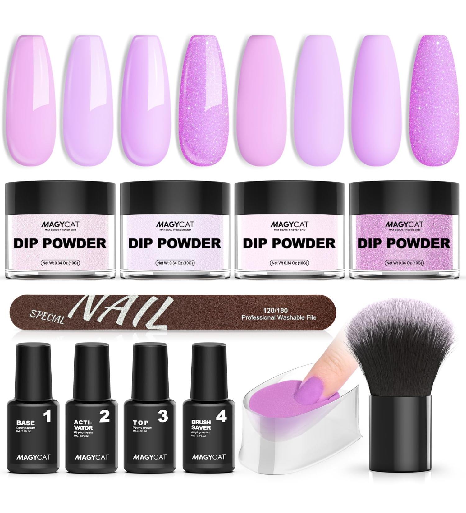 Dip Powder Nail Kit Starter - 4 Edgy Purple Dipping Powders & Liquid Set | Base Activator Top Coat | DIY Nail Art at Home - Purple Series - Buy Online on GoSupps.com