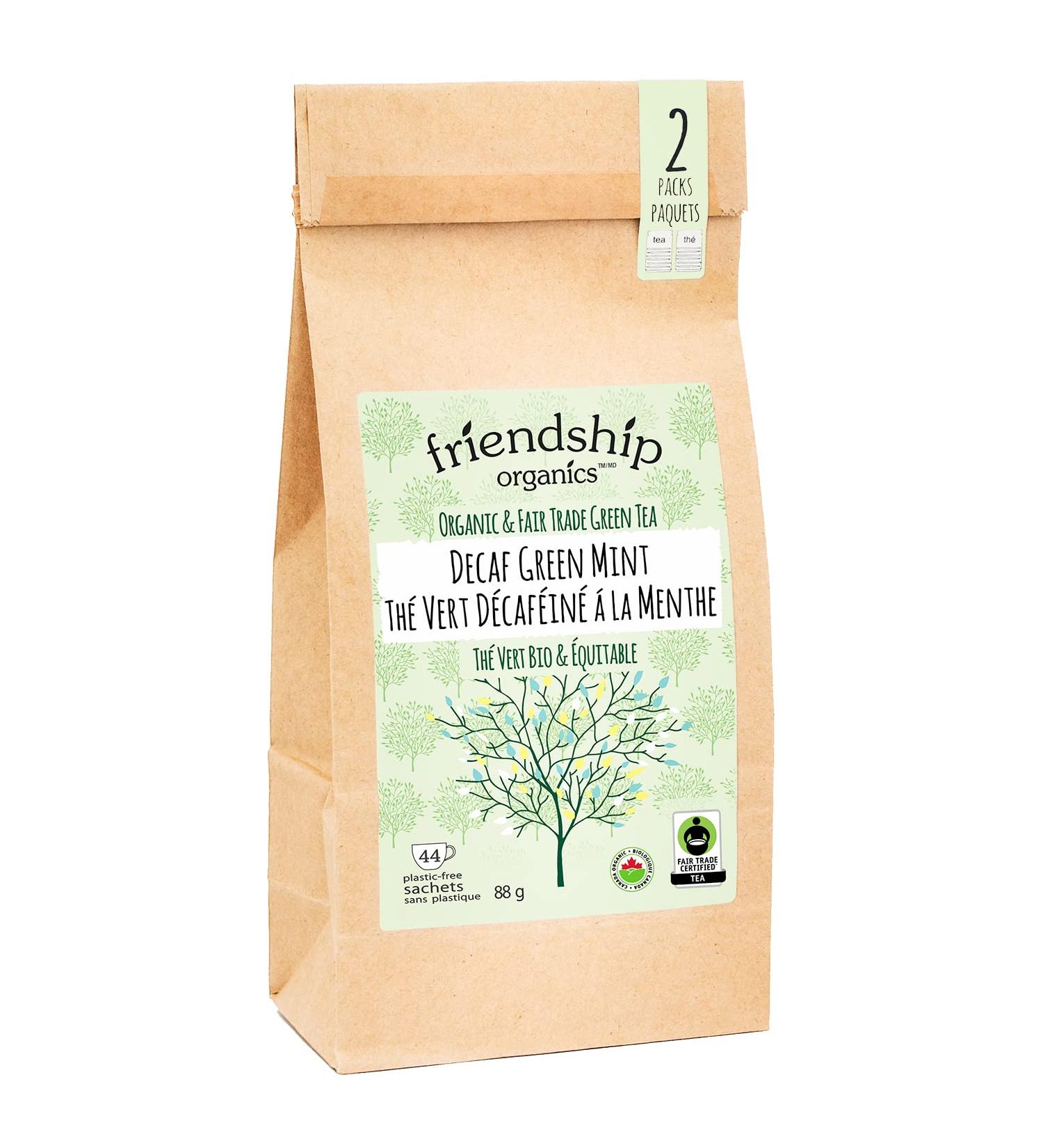 Friendship Organics Decaf Green Mint Tea Bags Organic and Fair Trade 44 Count 44 Count (Pack of 1) - Buy Online on GoSupps.com