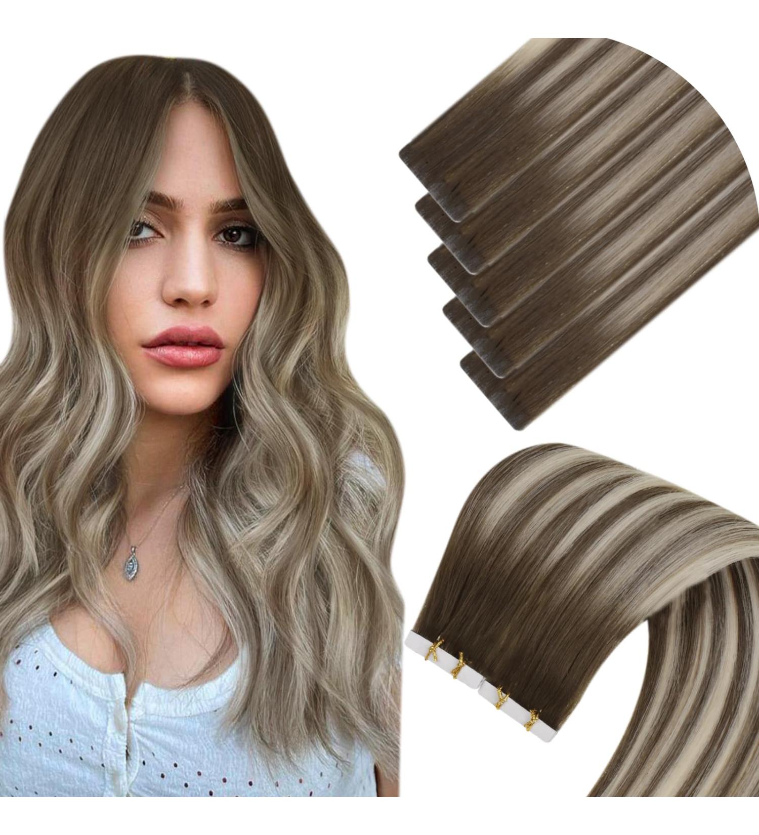 Shop Laavoo Invisible Tape Hair Extensions - Real Ombre Brown to Blonde Seamless Extensions | 5 Pcs 50cm #4/7/80 - Buy Online on GoSupps.com