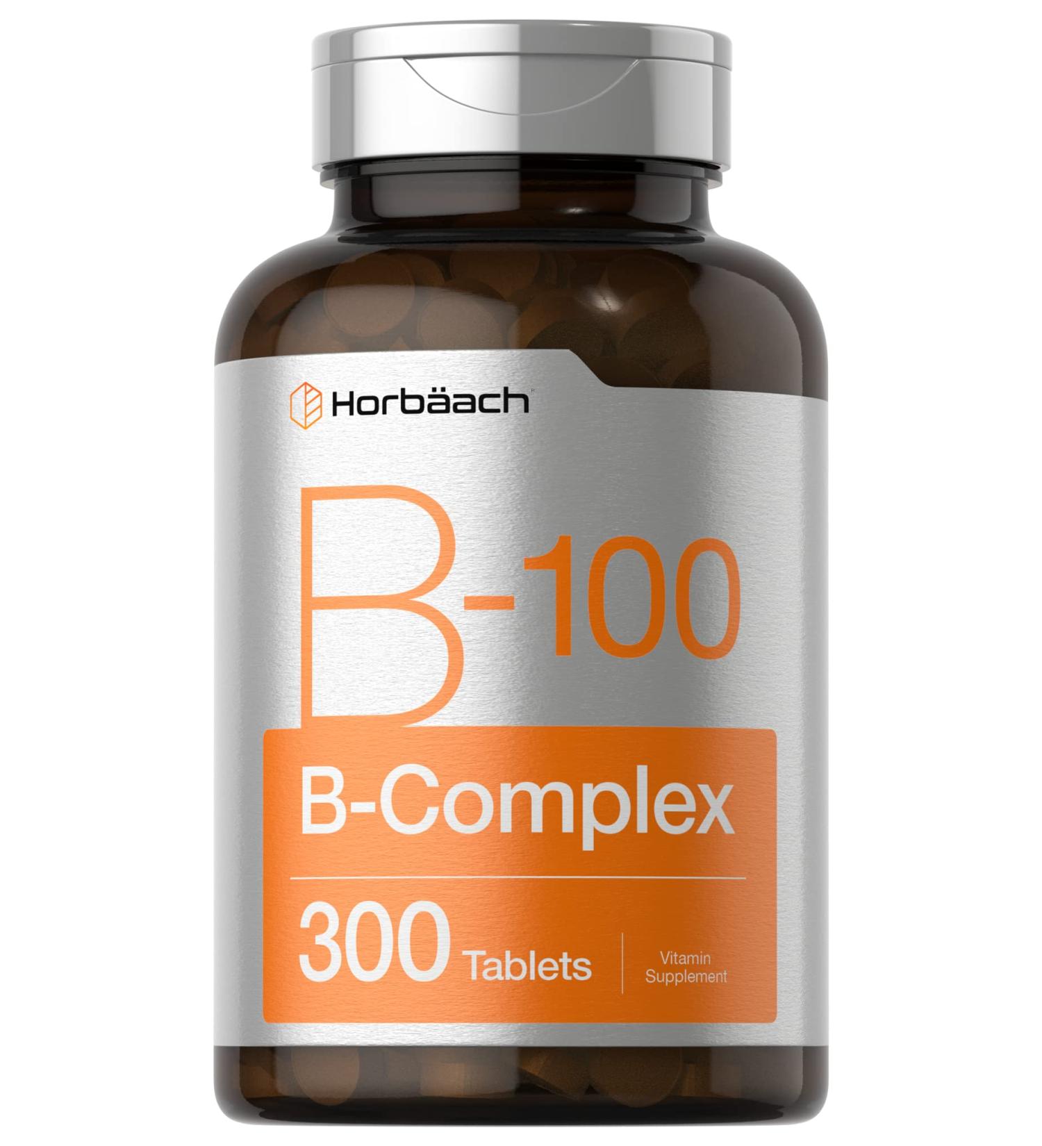 Vitamin B-100 Complex 300 Tablets | Vegetarian Non-GMO Gluten Free Supplement by Horbaach - Buy Online on GoSupps.com