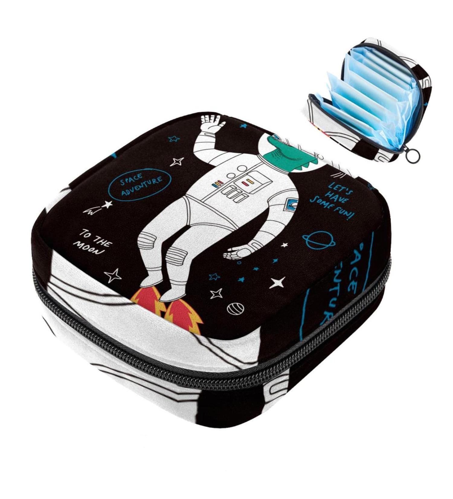 Large Capacity Women's Bands Storage Bag - Travel Organizer for Menstrual Cup Makeup & More - Fun Dinosaur Space Design - Buy Online on GoSupps.com
