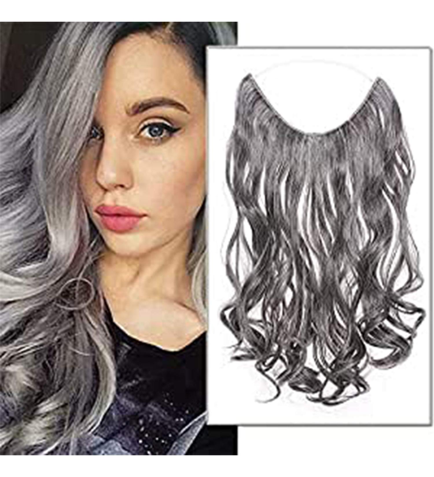 Buy Silk-Co Adjustable Hair Extensions with Rubber Band | Invisible Cord | Medium Brown & Silver Gray | 50cm for Women - Buy Online on GoSupps.com