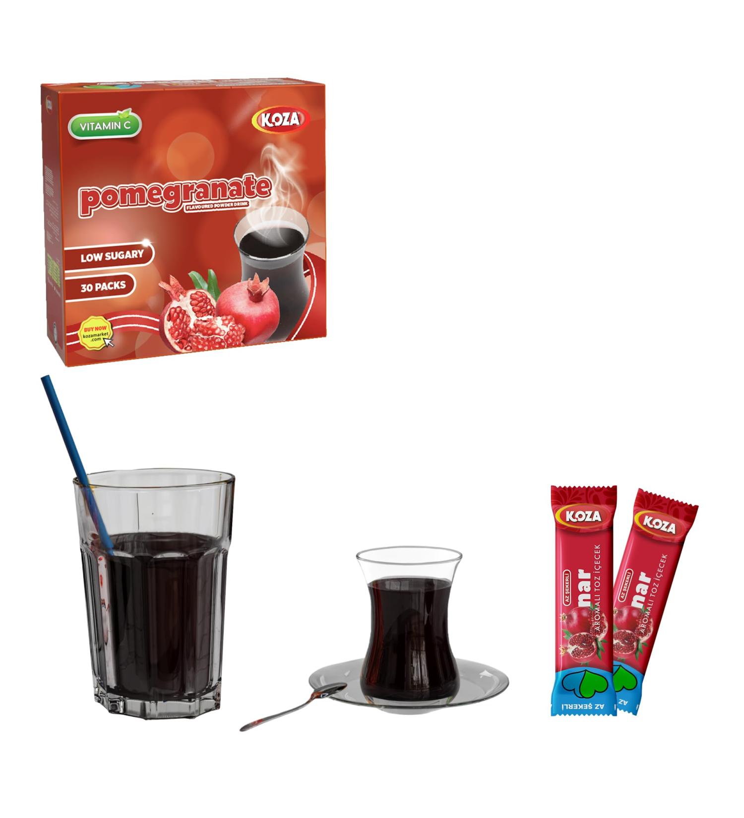 KOZA KOZA Pack of 30 Instant Powders for Hot or Cold Drinks - Turkish Tea - Iced Tea - Fruit Tea - Cayenne - Tea Powder - Pomegranate