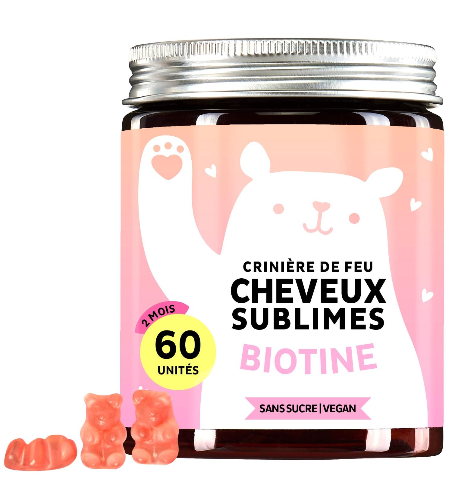 Gummies Biotine Ah-mazing Hair Vitamines pour les Cheveux la Peau et les Ongles 5000 g de Biotine Zinc Vitamines B6 B9 C E 60 Unit s (2 Mois) Vegan Sans Sucre Bears with Benefits - Buy Online on GoSupps.com