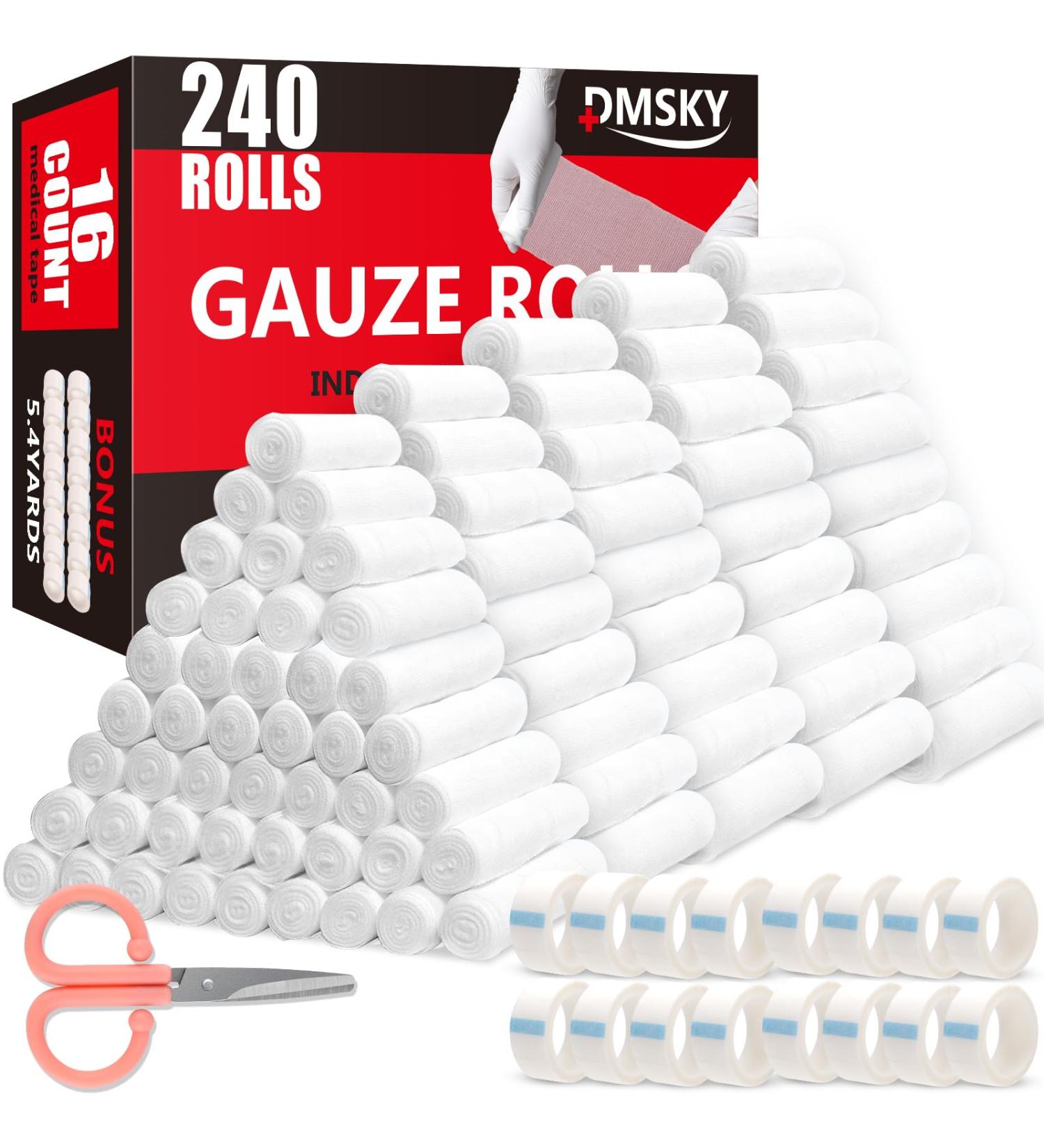 240 Pack Premium Rolled Gauze Bandages - 4x4.1 Yards Individually Wrapped Breathable First Aid Supplies for Wounds - Medical Supplies - Buy Online on GoSupps.com