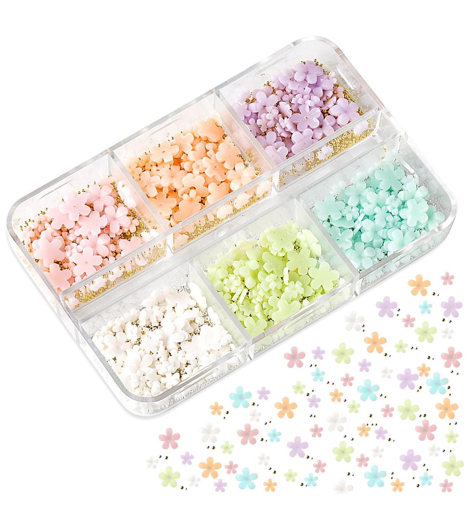 KINBOM 1000pcs Colorful 3D Nail Flowers and Beads Set for DIY Nail Art and Jewelry Making - 6 Colors - Buy Online on GoSupps.com