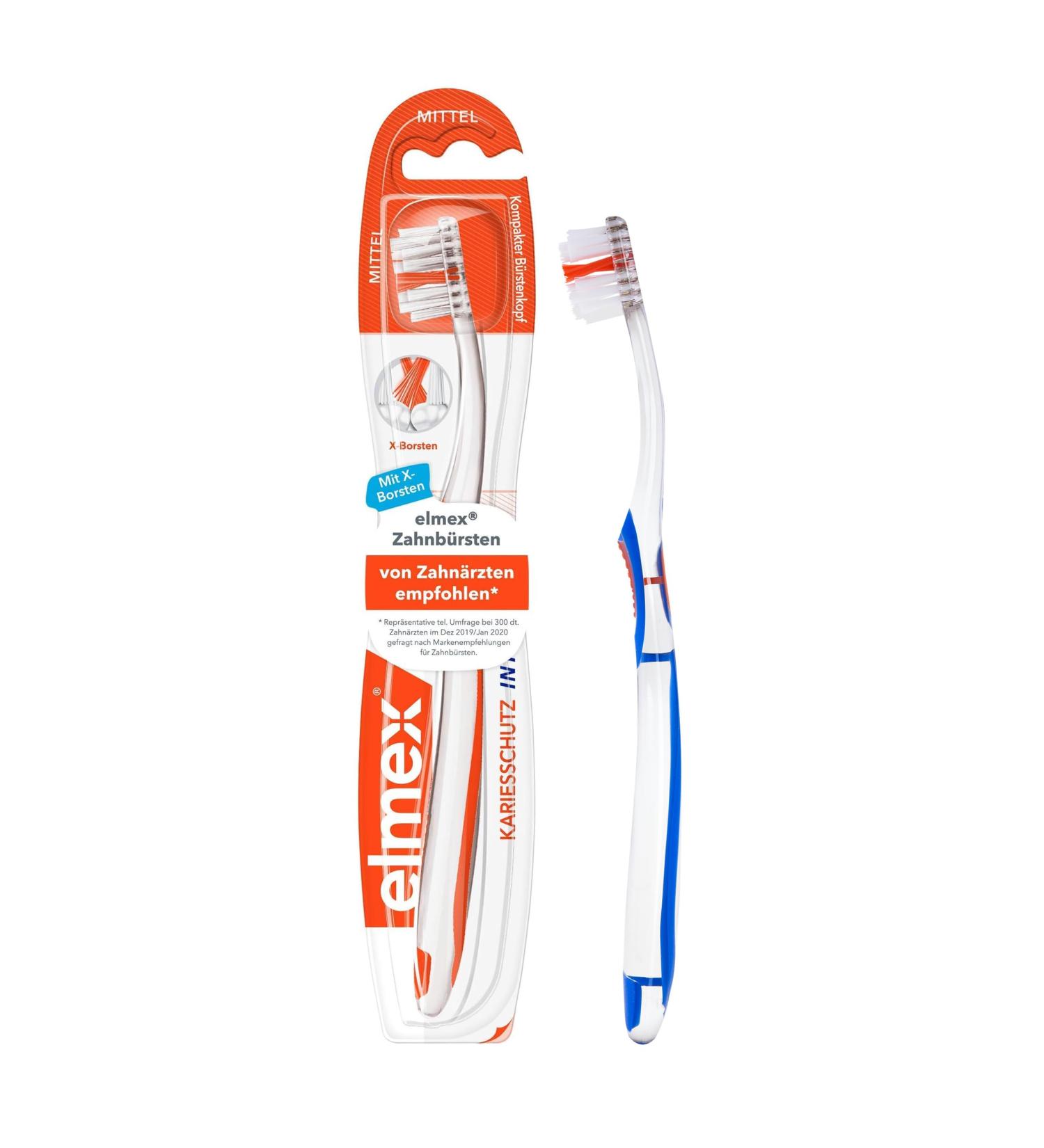 Elmex Toothbrush for Caries Protection - InterX Medium with X-Bristles | Short Head for Hard-to-Reach Molars - 1 Piece - Buy Online on GoSupps.com