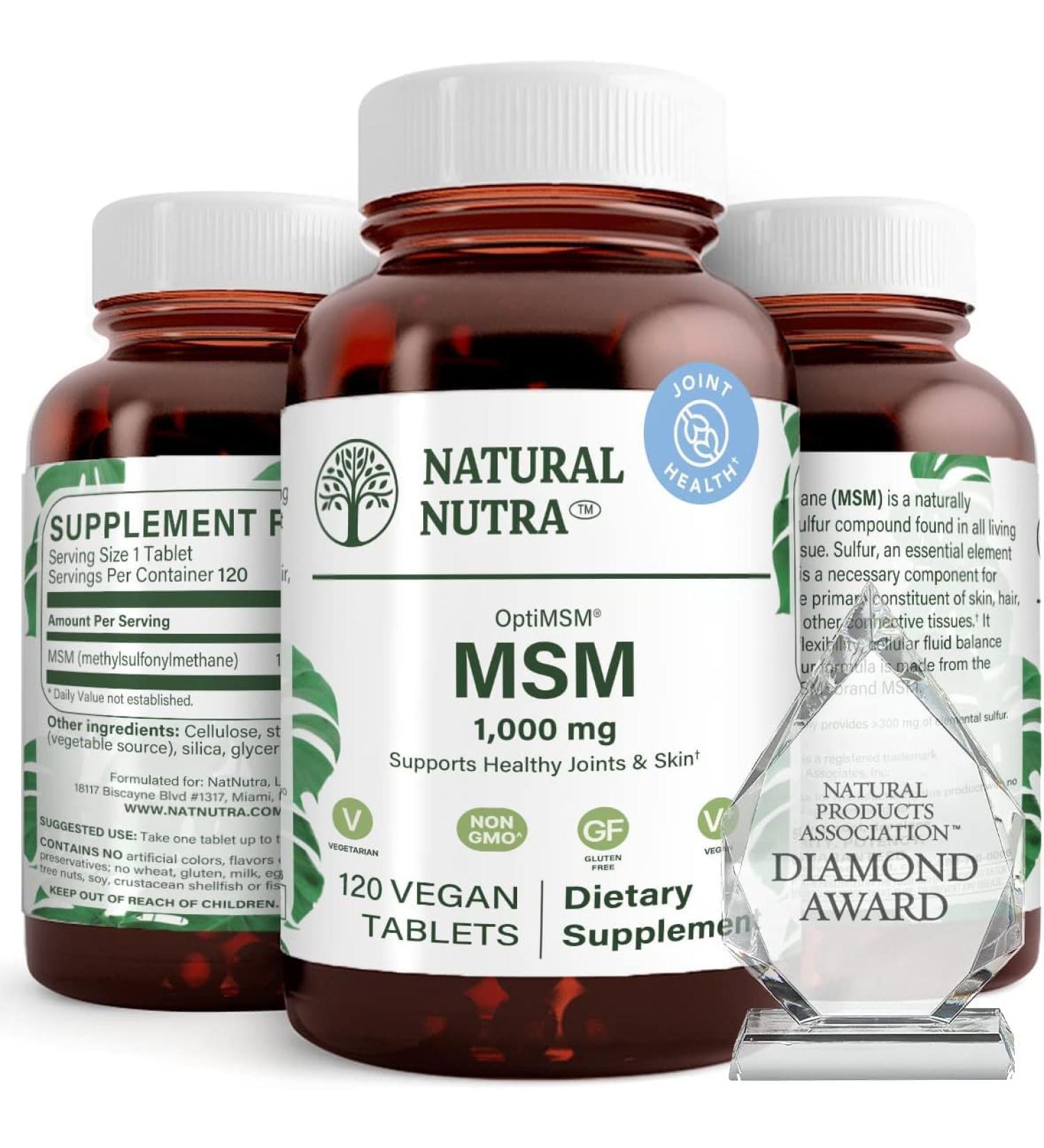 Natural Nutra OptiMSM MSM Supplement with Sulfur Prevent Thinning Hair Increase Joint Flexibility and Bone Health Cartilage Health Helps Supports Fluid Balance 1000 mg (120) Vegan Tablets 120 Count (Pack of 1) - Buy Online on GoSupps.com