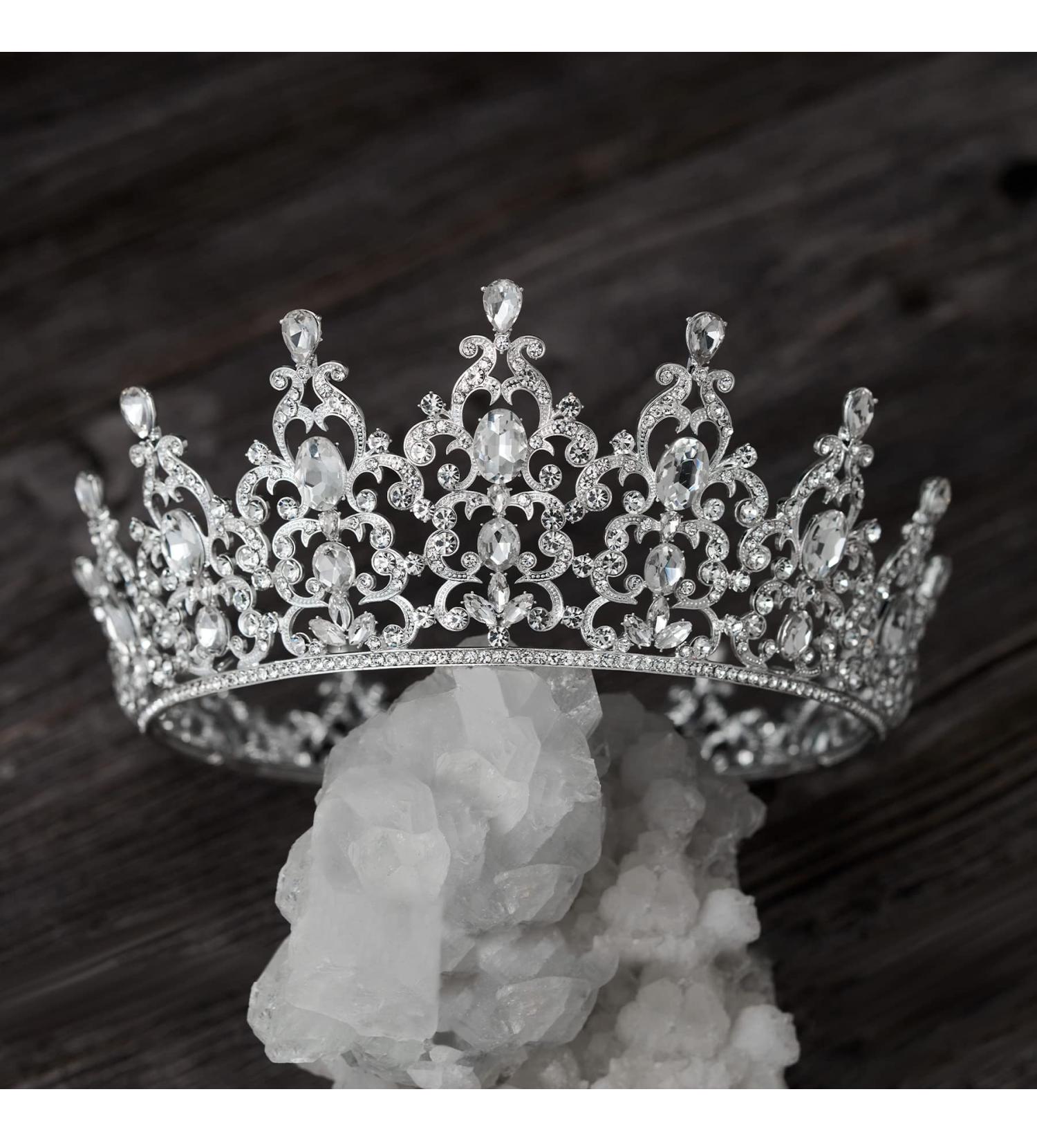 SWEETV Princess Tiara Crown for Women Girls - Crystal Bridal Hair Accessories for Wedding, Quinceanera, Prom - Silver - Buy Online on GoSupps.com