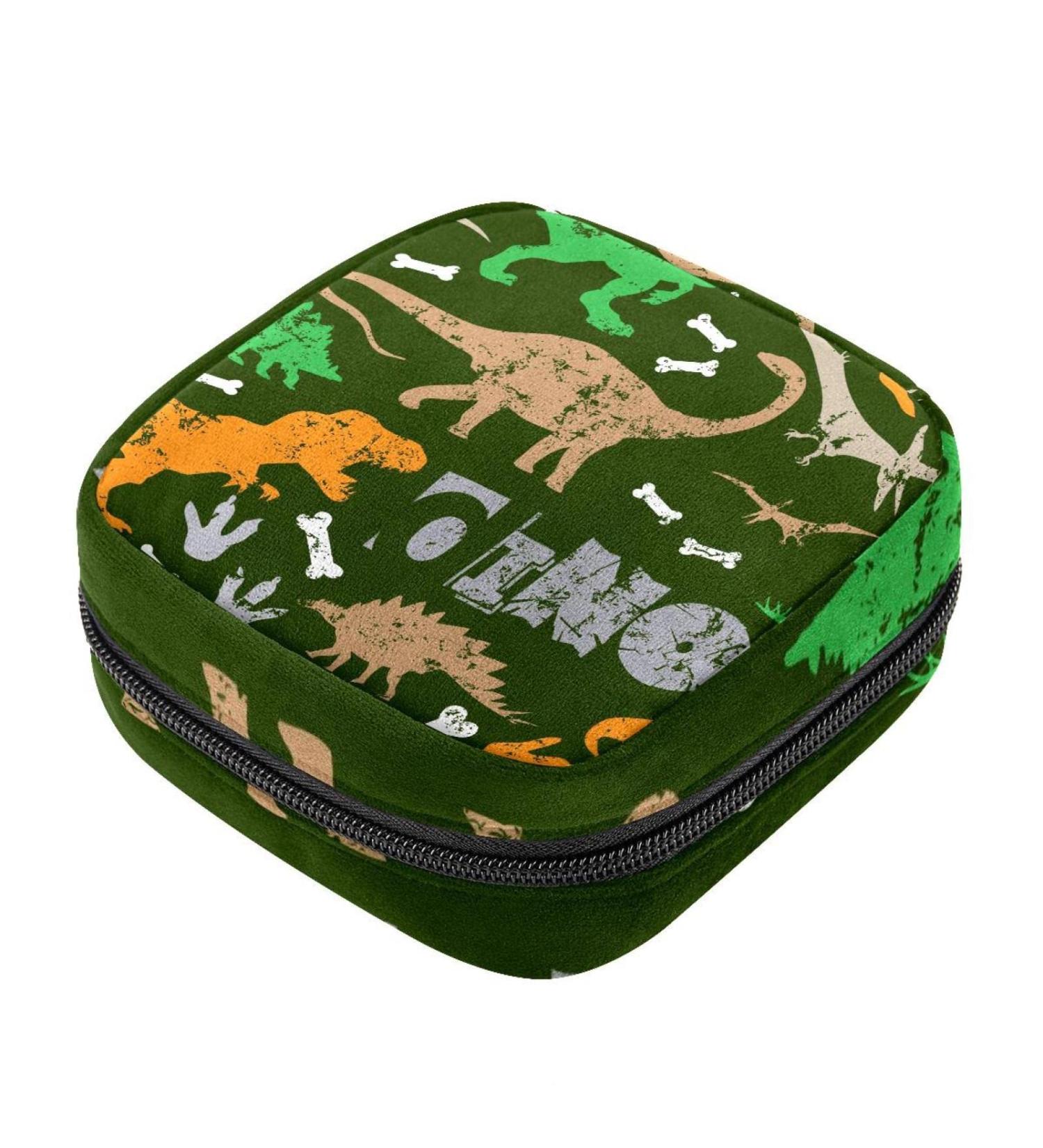Menstruation Pad Bag with Zipper | Women's Tampon & Napkin Bag | Dino Print Collecting Bags for Girls - Buy Online on GoSupps.com