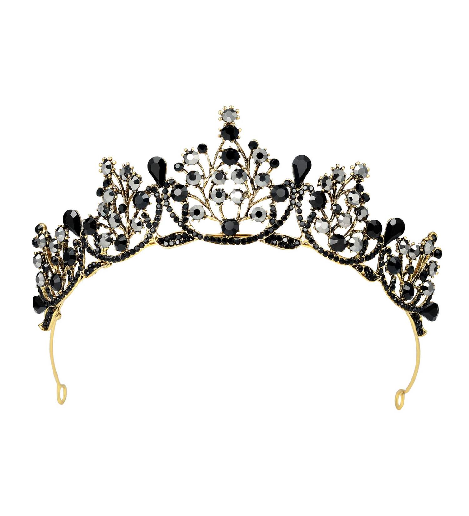 Lurrose Luxury Black Crystal Crown - Baroque Halloween Tiara & Rhinestone Queen Crown - Buy Online on GoSupps.com