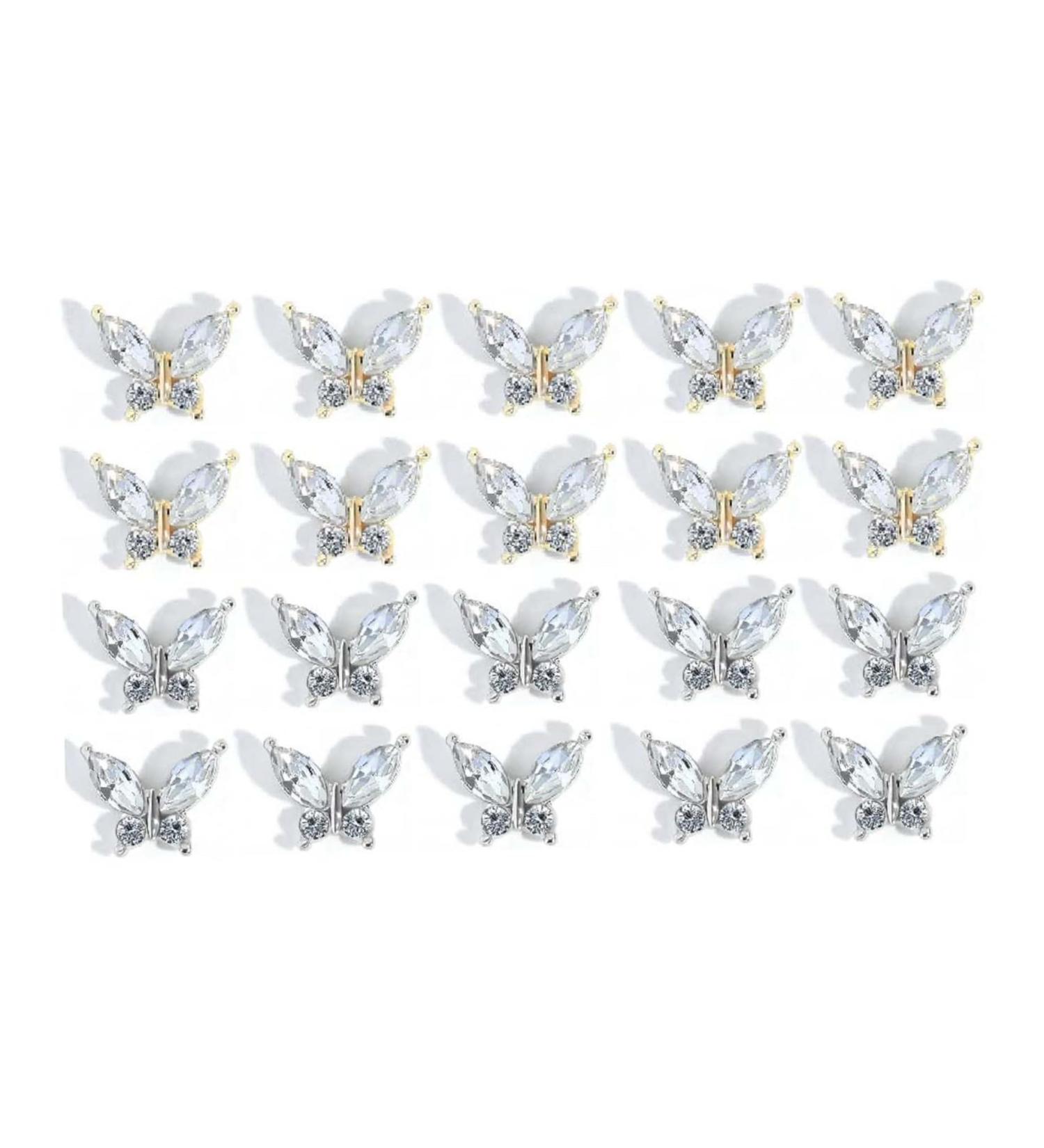 20Pcs Butterfly Nail Charms Artificial Crystals Diamonds Rhinestones Sticker Nail Art Golden and Silver Plated Butterfly Nail Decorations for DIY Nail Nail Charms Butterfly Charms For Nails Gold Nail - Buy Online on GoSupps.com