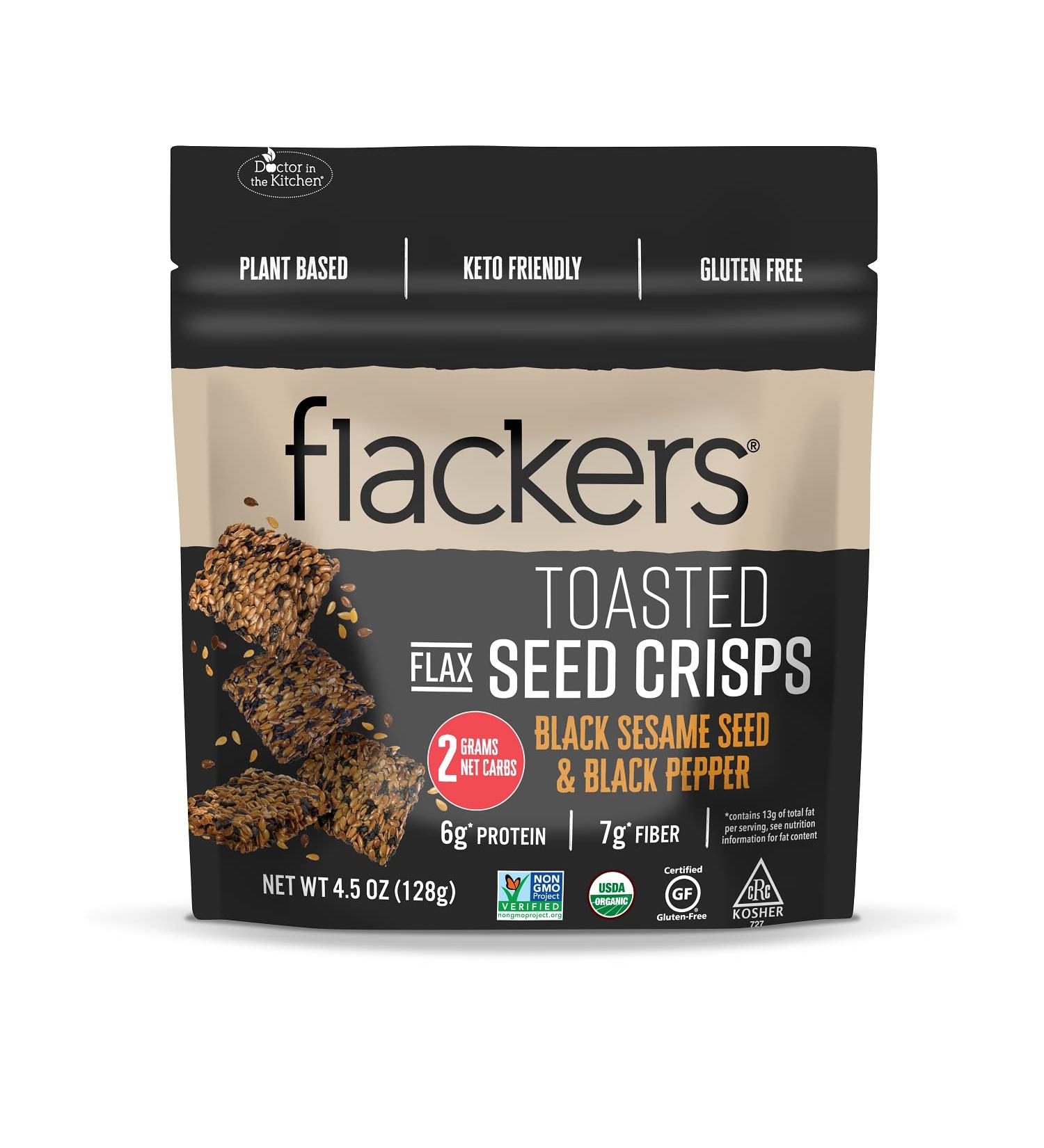 Flackers Toasted Seed Crisps - Black Sesame & Black Pepper, 4.5oz | Healthy Snack - Buy Online on GoSupps.com
