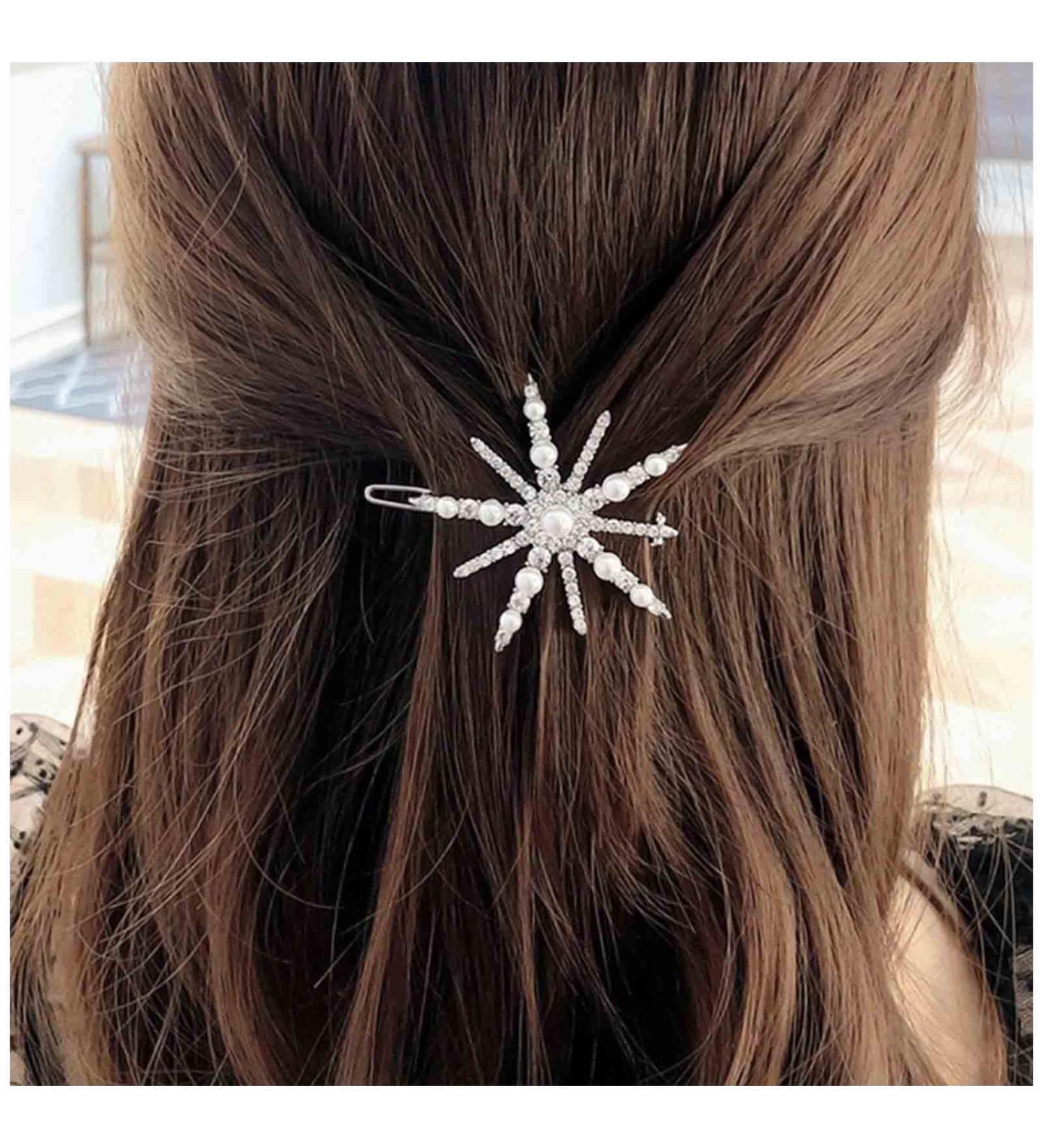 Yheakne Boho Crystal Star Hair Clip Pin Rhinestone Pearl Hair Clip Barrette Vintage Hair Clip Gold Rhinestone Hair Clips Decorative Bobby Pin Shiny Wedding Hair Accessories for Women and Girls - Buy Online on GoSupps.com
