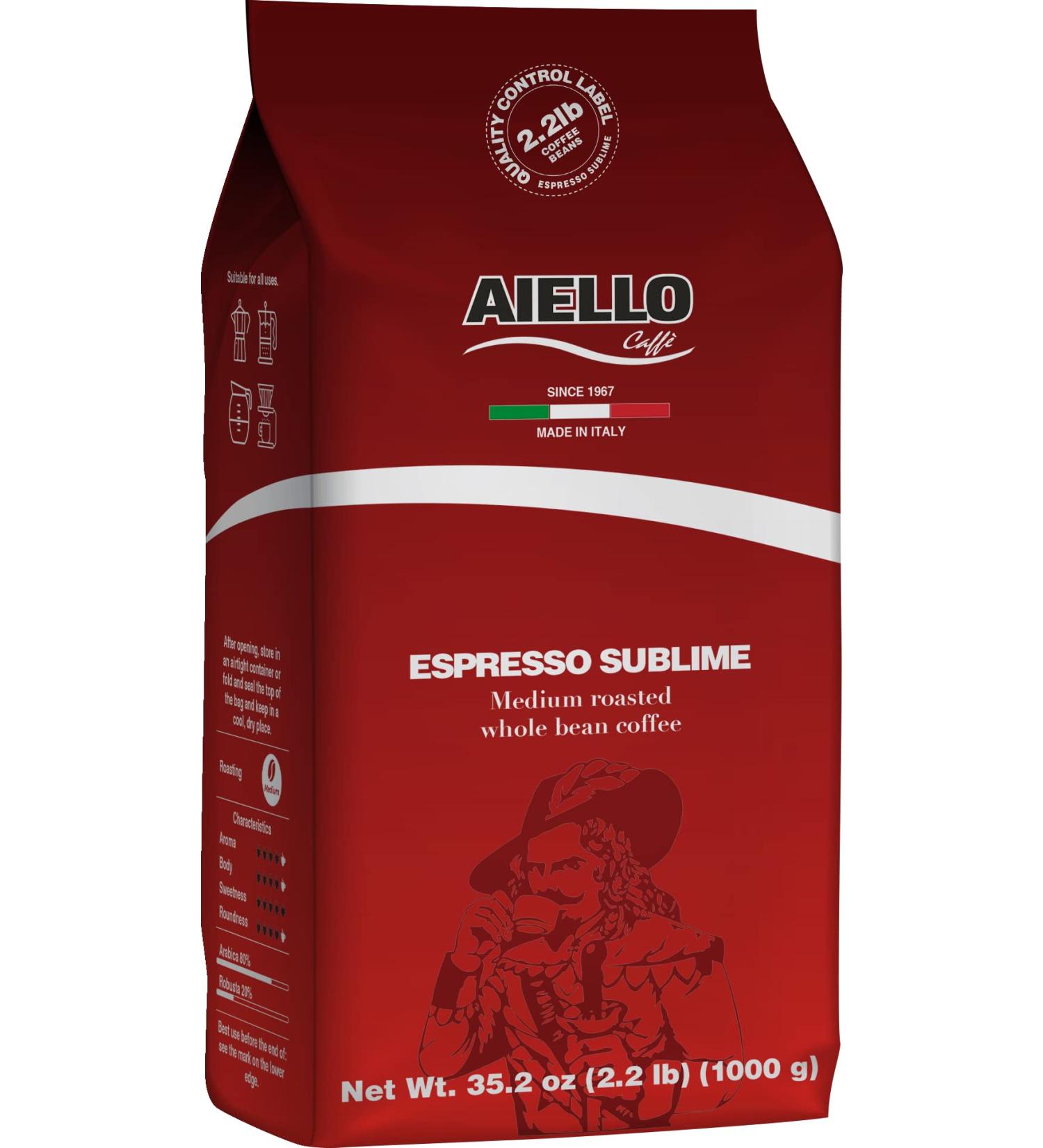  Aiello AIELLO COFFEE - SUBLIME - Grain mix 1 kg - Delicate blend - Intensity 8/10 - Simple packaging - Buy Online on GoSupps.com