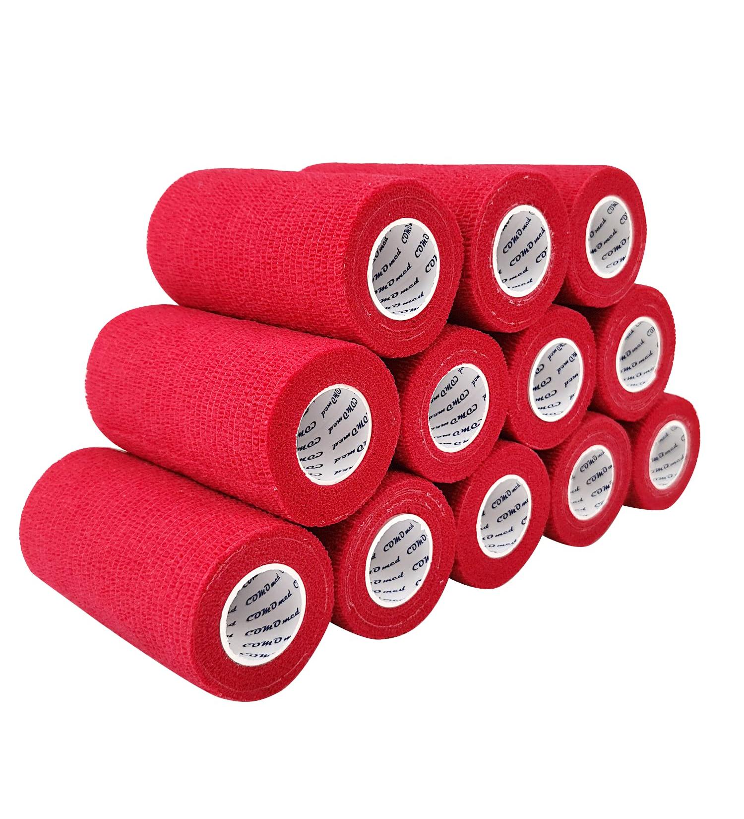Self Adherent Cohesive Bandage - 4x5 Yards Red Athletic Tape | First Aid for Wrist & Ankle Sprains | 12 Rolls - Buy Online on GoSupps.com