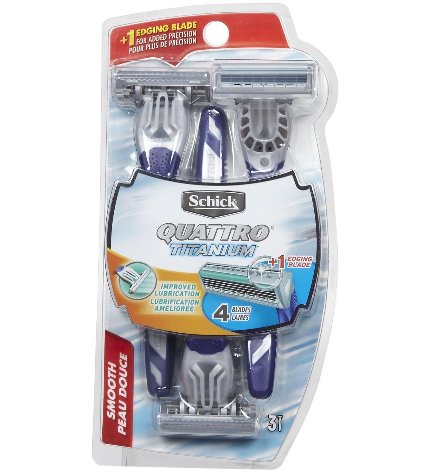 Schick Quattro Titanium Disposable Razors for Men - Smooth Shaving (3 Count + 1 Hydro Razor) - International Shipping Available - Buy Online on GoSupps.com