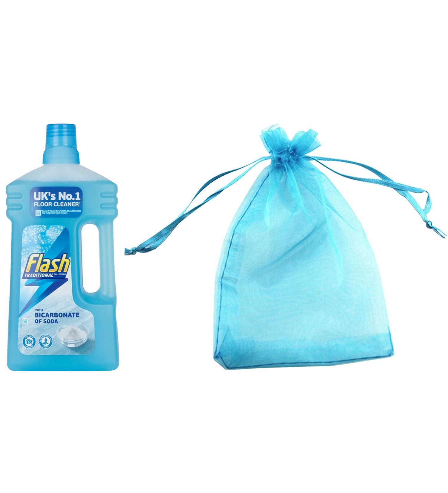 Flash Traditional Collection Floor Cleaner Multi-Purpose Liquid Cleaner with Bicarbonate of Soda 1000ml + Our Gift for You - Organza Bag Size 9x7x0.1cm - Buy Online on GoSupps.com