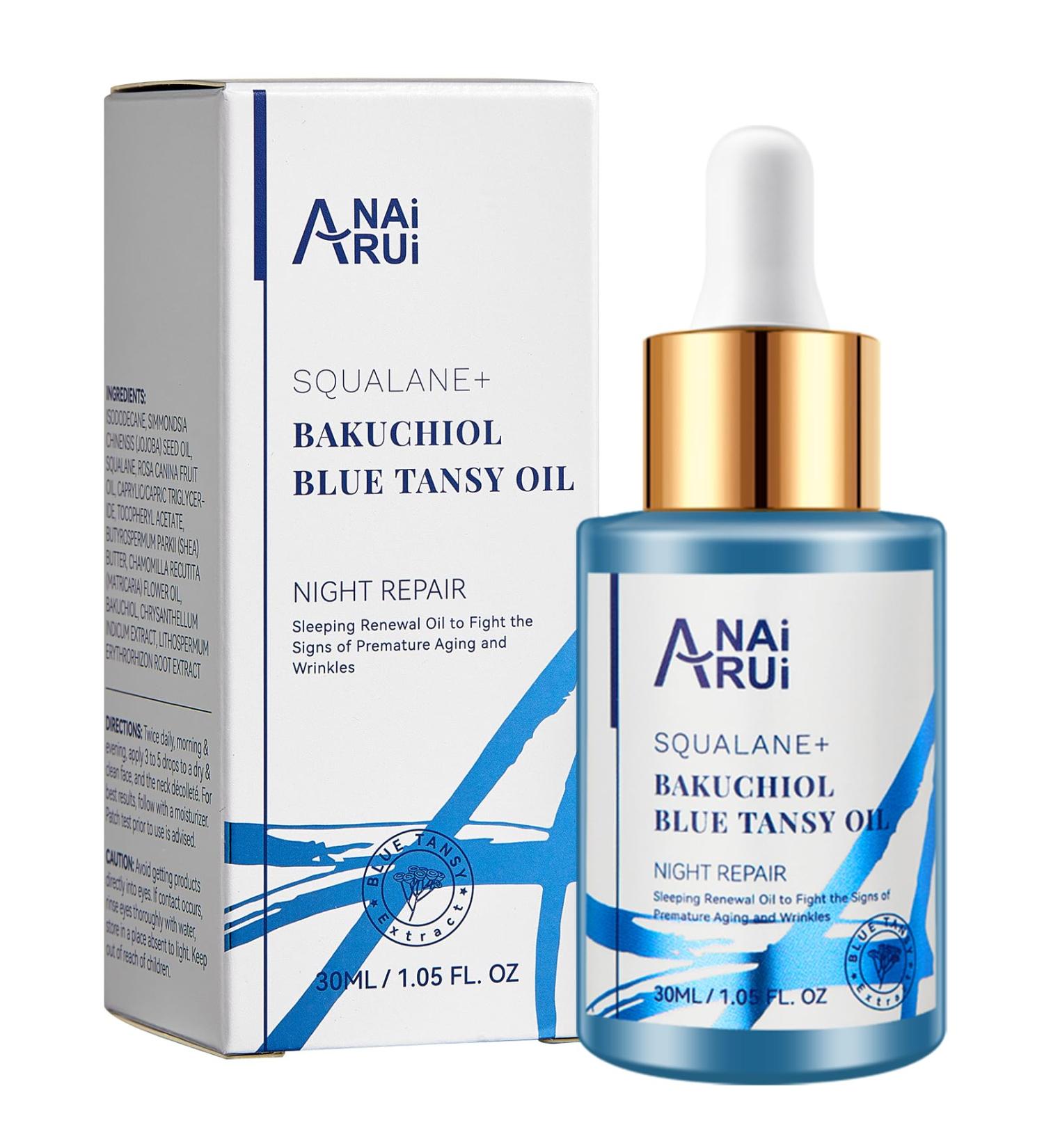 ANAiRUi Bakuchiol Oil - Natural Retinol Alternative Plant Derived - Face Oil with Blue Tansy Squalane Jojoba - Reduces Fine Lines & Wrinkles Soothes and Hydrates Skin 30 ml - Buy Online on GoSupps.com