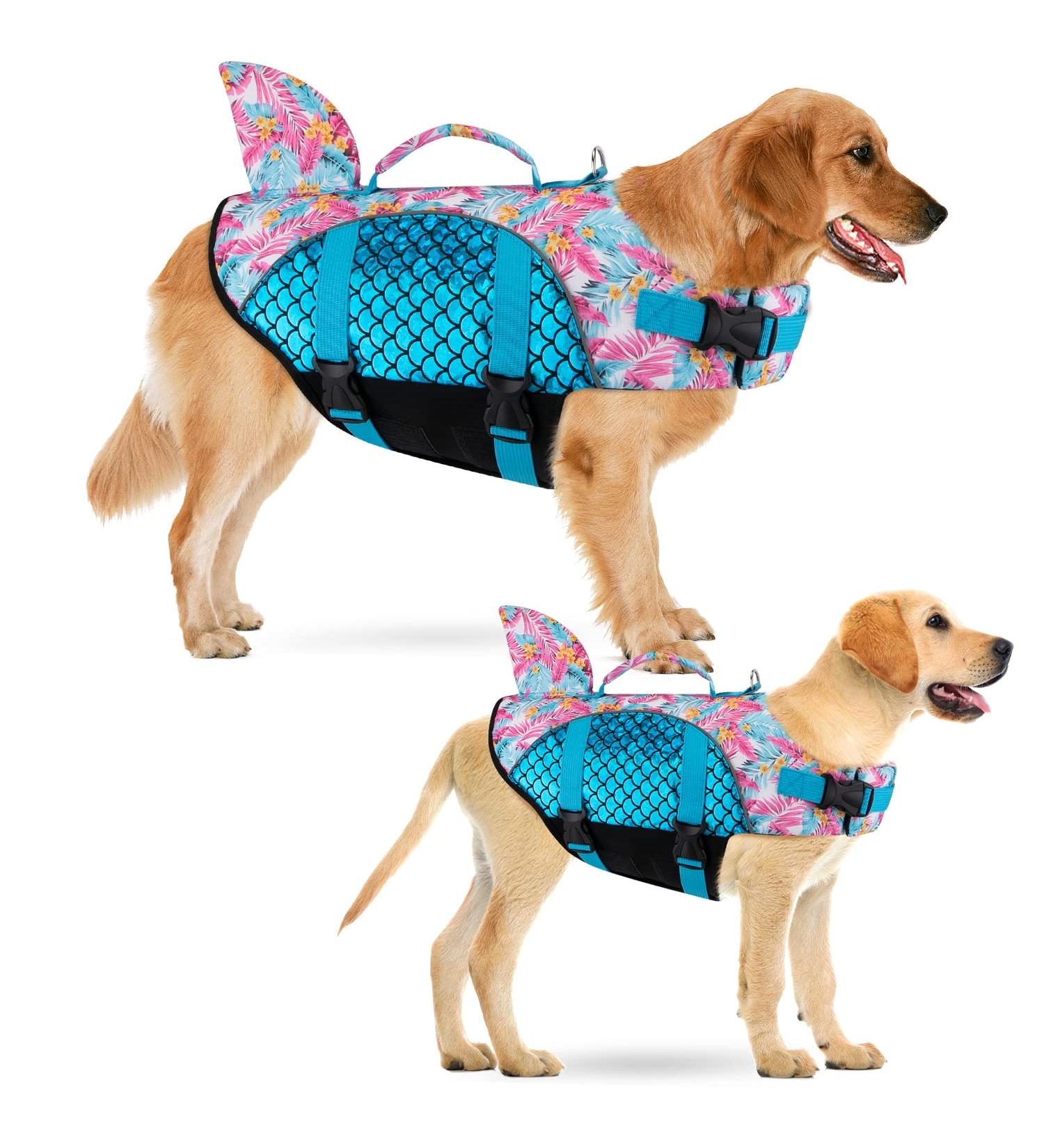 SlowTon Shark-Shaped Dog Life Jacket | High Buoyancy Vest with Rescue Handle | For Small, Medium, Large Dogs | Swimming, Boating, Pool | Blue XL - Buy Online on GoSupps.com