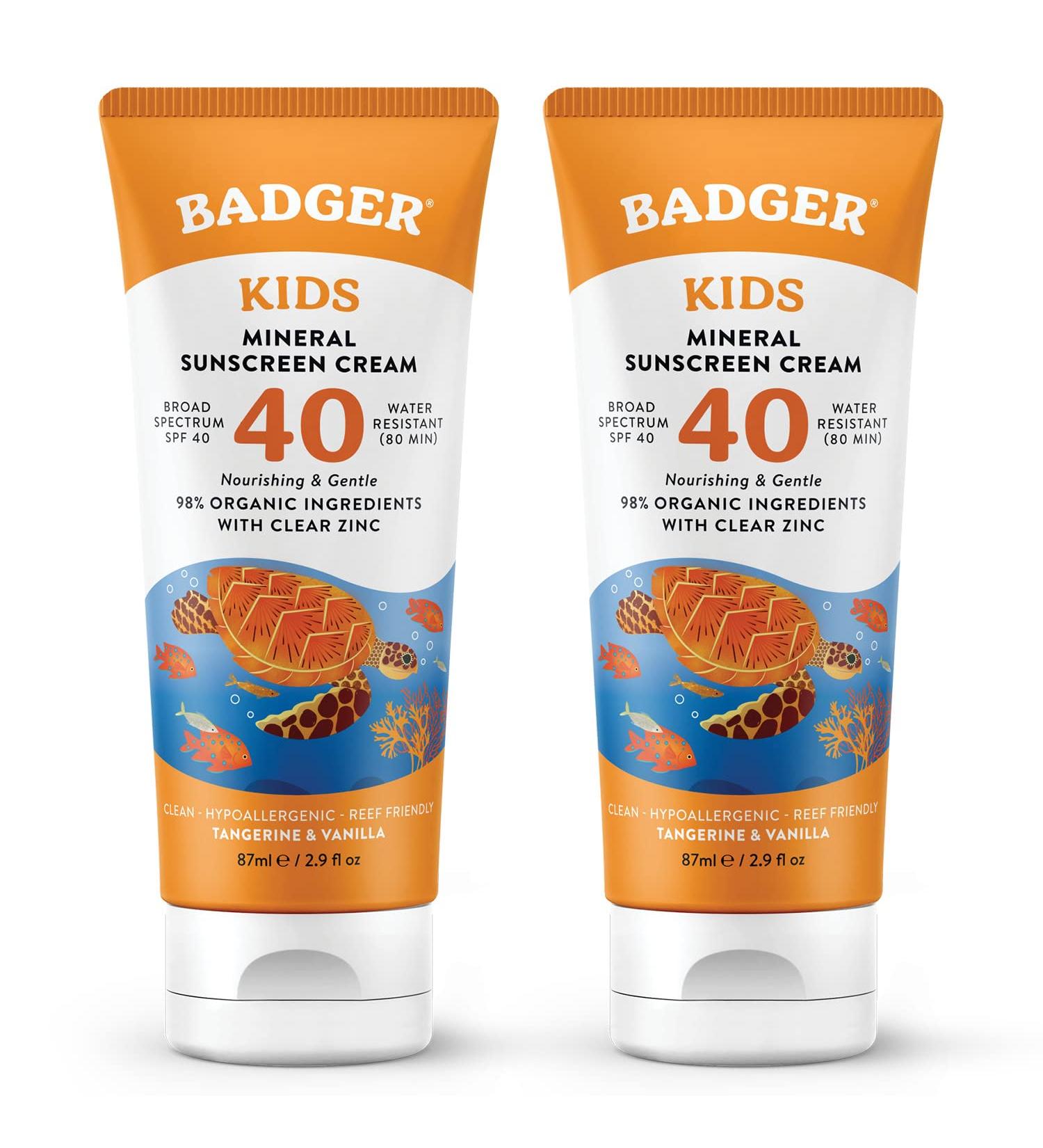 Badger Kids Sunscreen Cream SPF 40 Organic Mineral Sunscreen 2.9 fl oz (2 Pack) - Buy Online on GoSupps.com