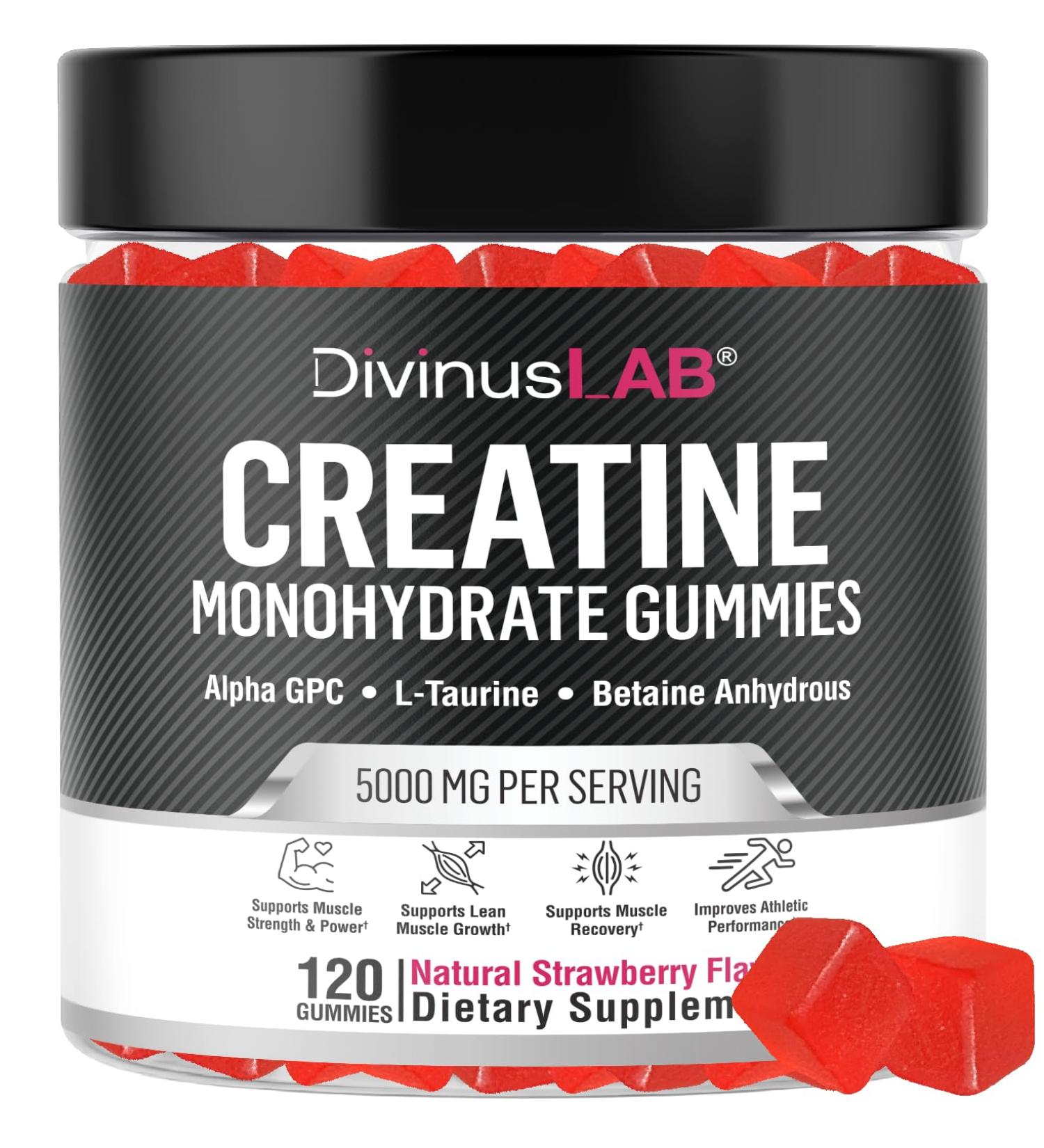 Creatine Monohydrate Gummies 5g - Sugar-Free Vegan Creatine Chews for Muscle & Strength | 120 Count Energy Boost Supplement - Buy Online on GoSupps.com