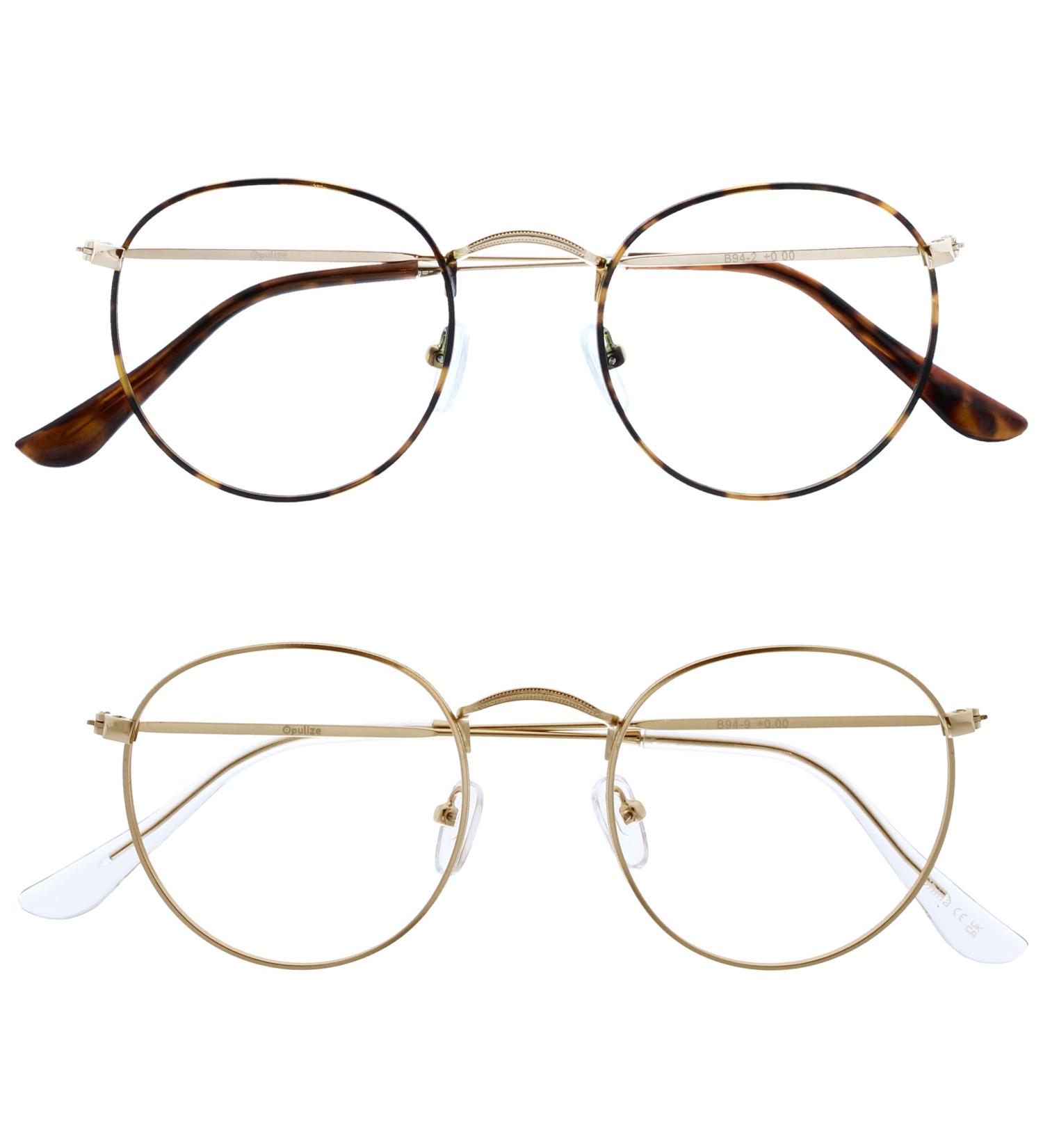 Opulize Sol Reading Glasses - 2 Pack Anti-Reflective Blue Light Filter Retro Round Metal Frame Tortoise Brown/Gold 1 Diopter | Improve Sleep & Eye Comfort for Gaming - Buy Online on GoSupps.com