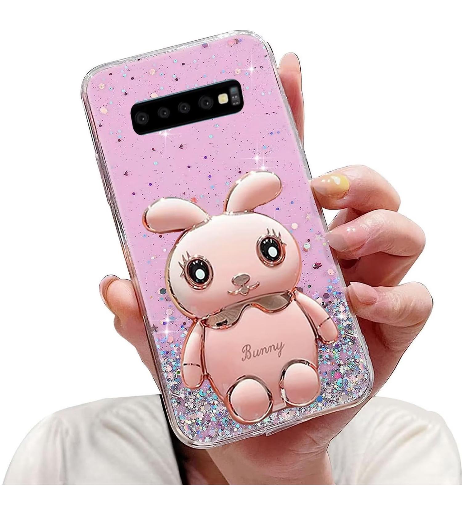 Buy Tivenfezk Caricature Glitter Rabbits Samsung Galaxy S10 Case - Soft Silicone Bling Shell with Hidden Stand - Transparent Protective Cover in Pink - Buy Online on GoSupps.com
