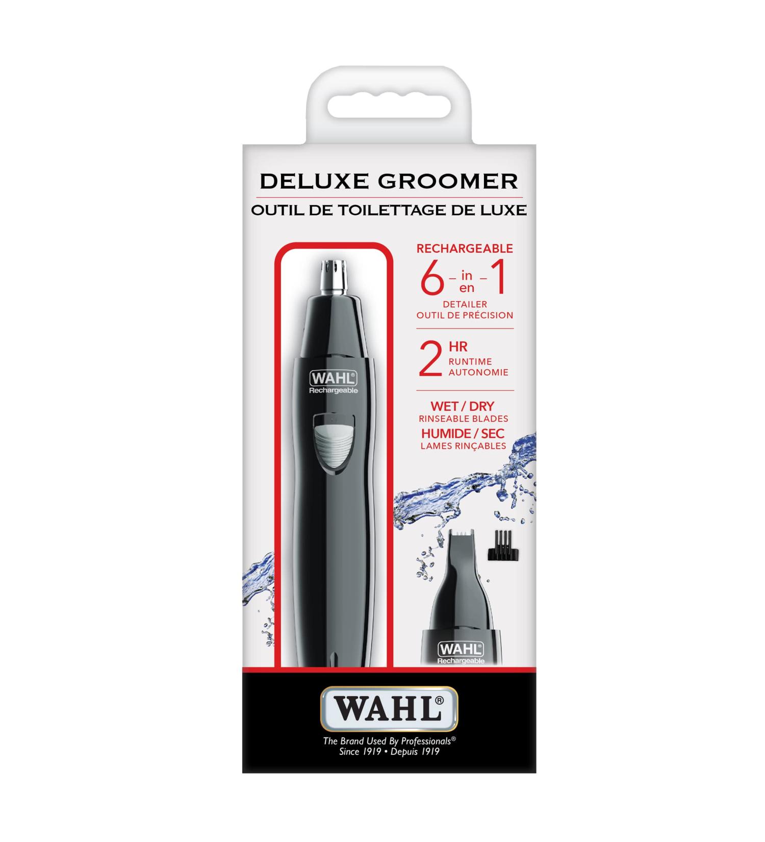 WAHL Canada Deluxe Groomer Rechargeable 6-in-1 Detailer Personal Trimmer Ear Nose and Brow Trimmer Certified for Canada - Model 5556 Black 1 Count (Pack of 1) - Buy Online on GoSupps.com