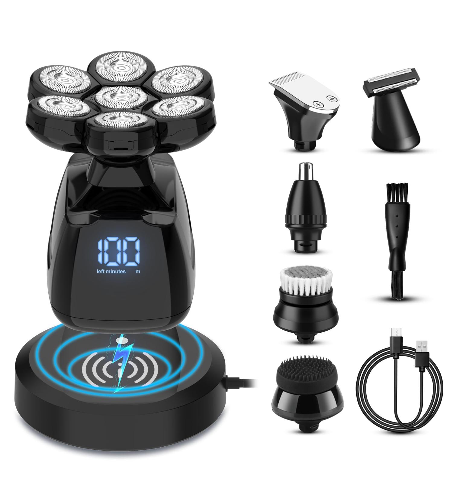 Head Shavers for Bald Men - 6-in-1 Electric Razor with LED Display & Waterproof Design - Rechargeable 7D Rotary Grooming Kit - Perfect for Dry/Wet Use - Buy Online on GoSupps.com