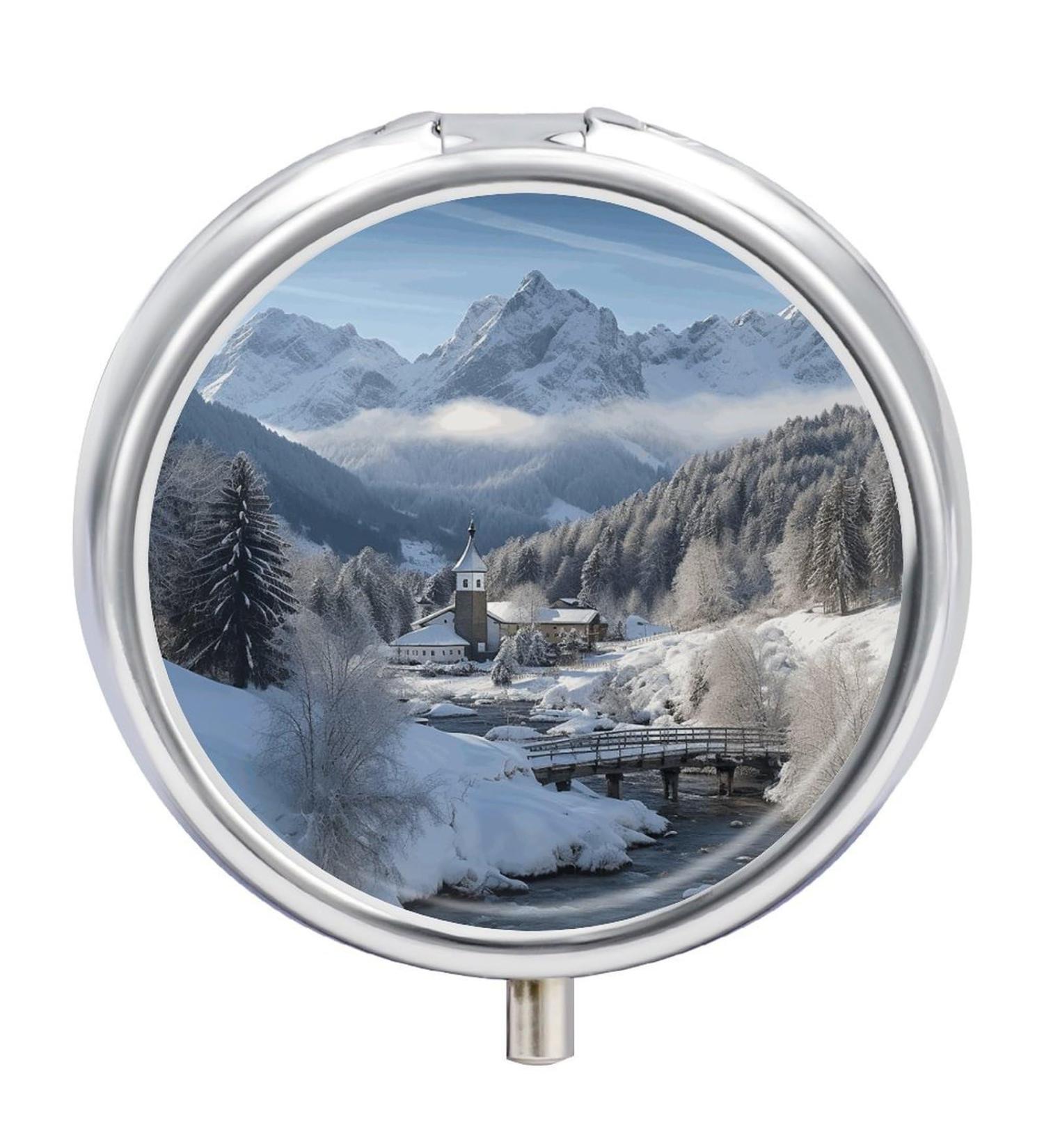 Travel Pill Box - Bavarian Alps Design 3 Compartment Portable Medicine Organizer for Purse & Pocket - Buy Online on GoSupps.com