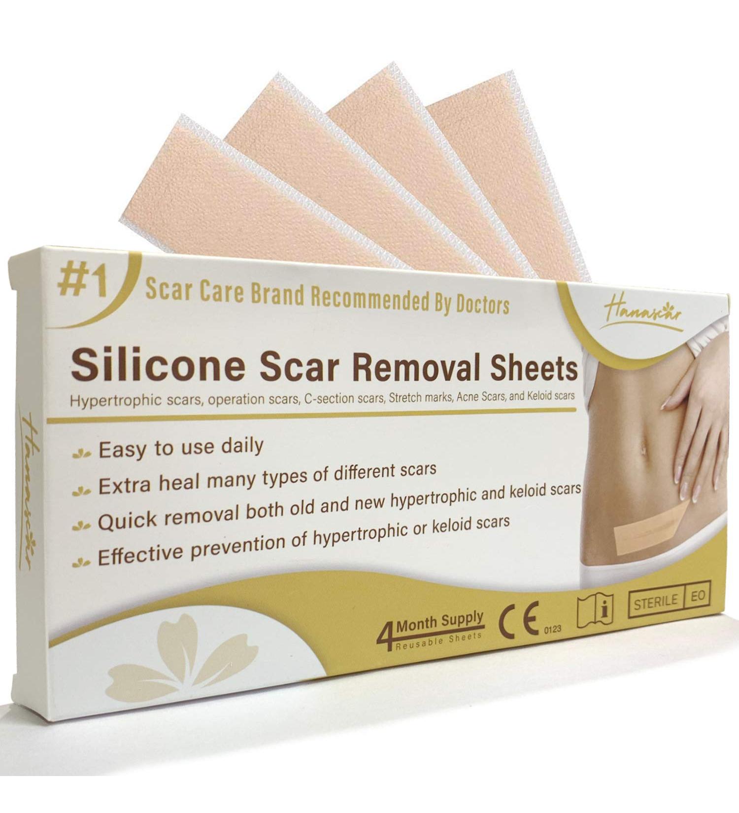 HANASCAR Professional Silicone Scar Removal Sheets - Treat C-Section, Burn, Acne & Stretch Mark Scars - Works on Old & New Scars - 5.7 x 1.57 - Buy Online on GoSupps.com