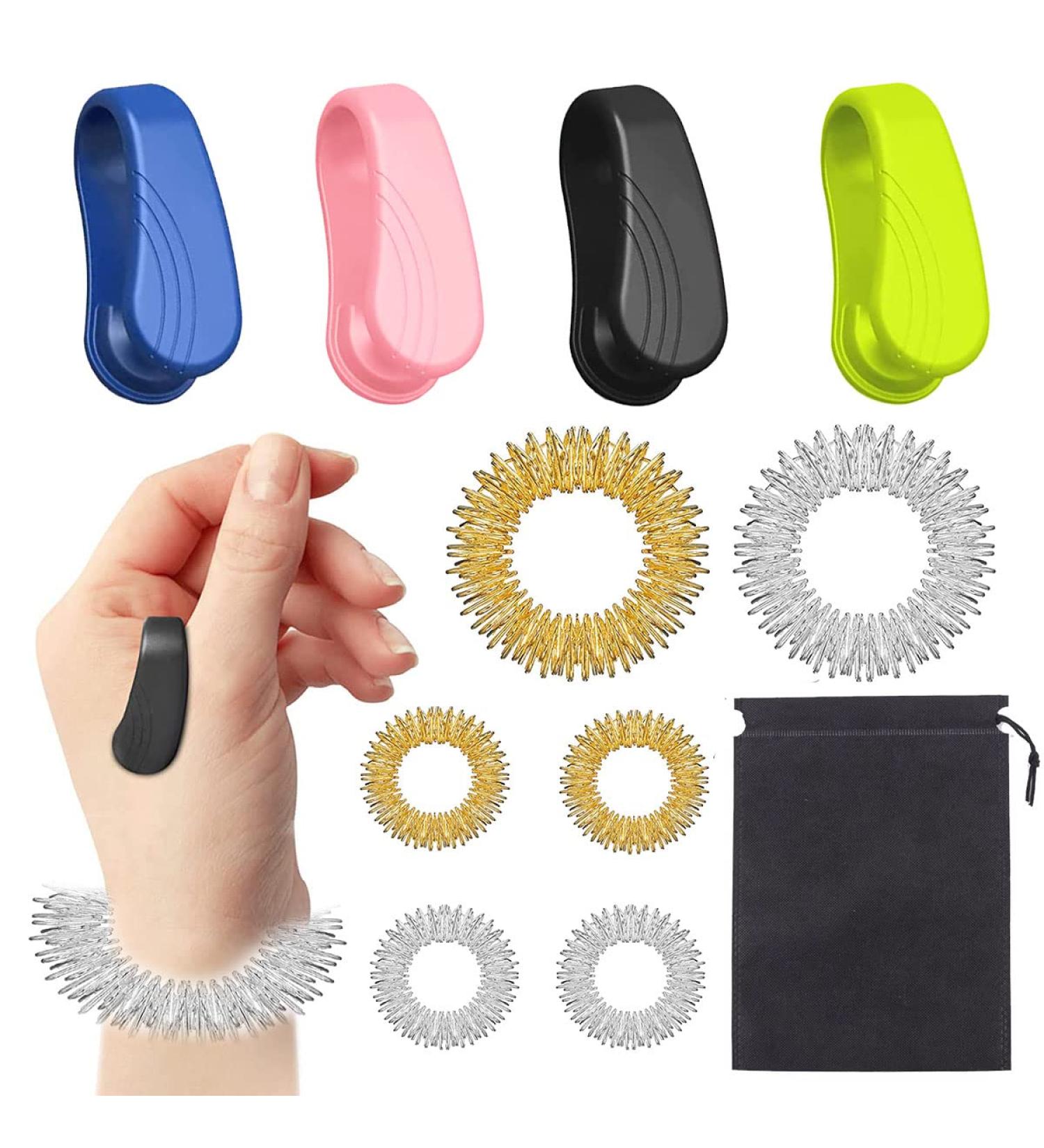 Leikedun 10-Piece Massage Ring Set | Sensory Acupressure Rings for Stress Relief & Wrist Wellness | Portable Relaxation Accessories - Buy Online on GoSupps.com